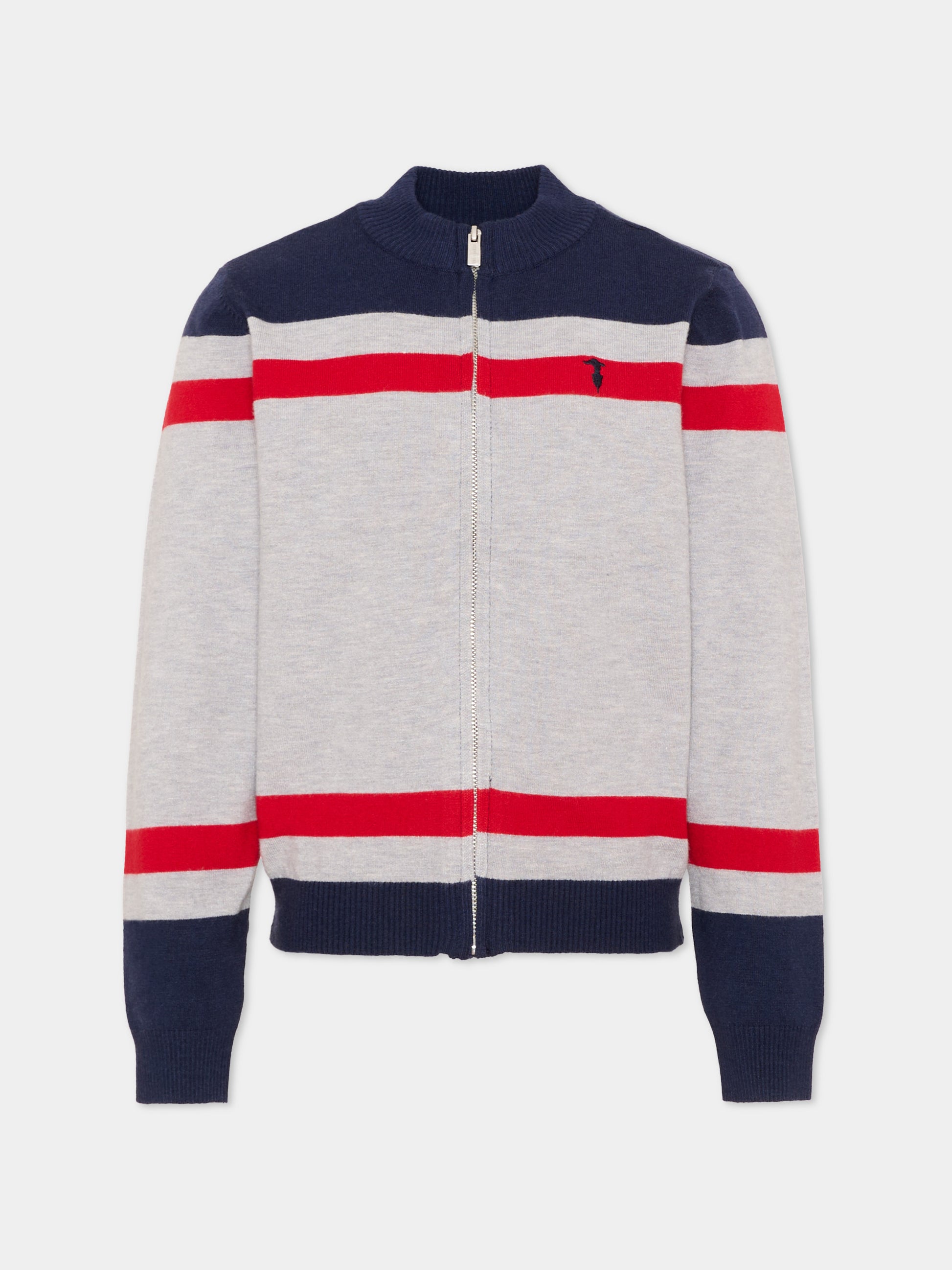 Cardigan blu per bambino a righe con logo,Trussardi Junior,TIA26049MA RED_C/BN/G RED CHERRY