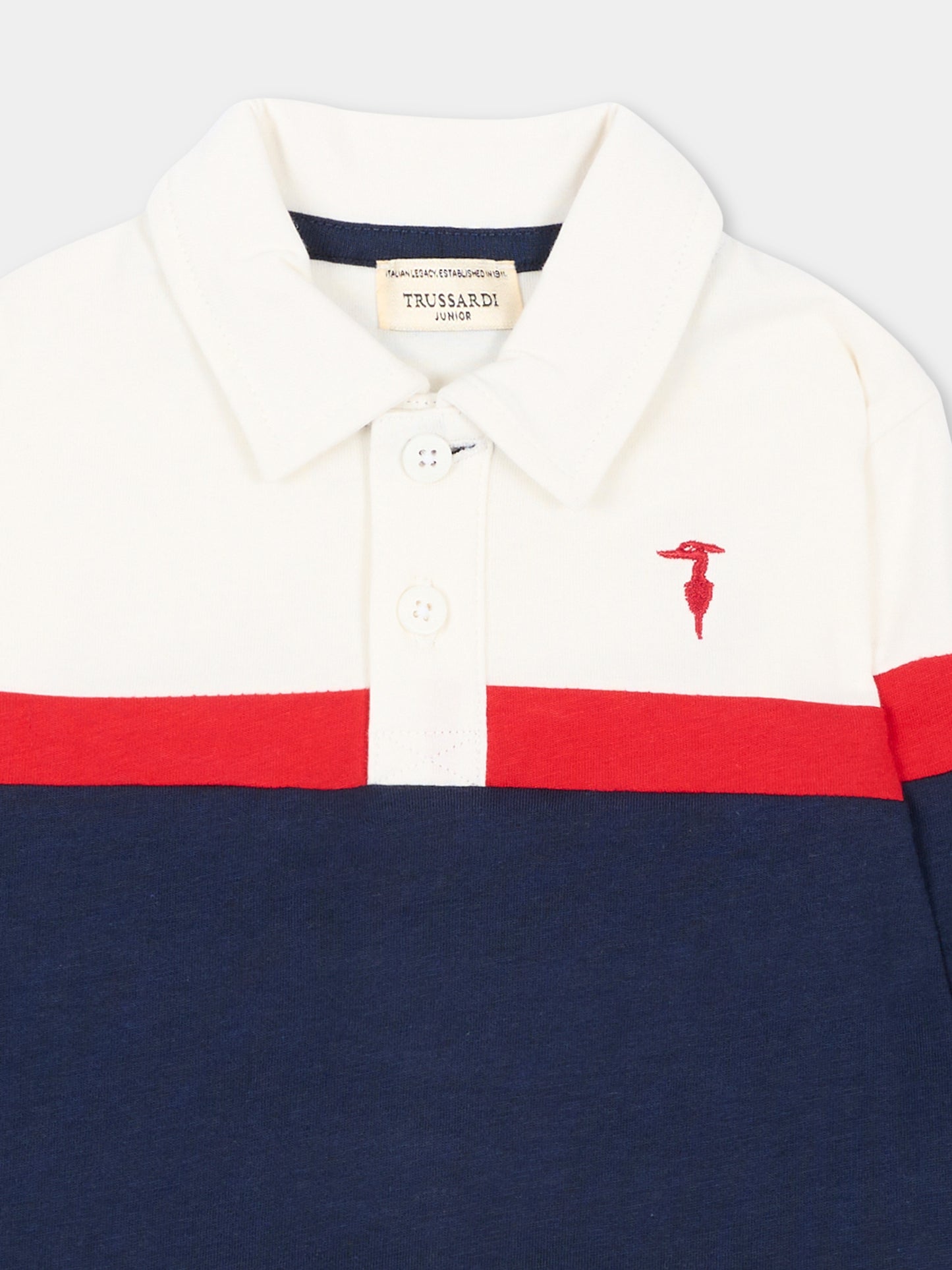 Polo a manica lunga avorio per neonato con levriero,Trussardi Junior,TIA26035PO O-WHT/RC/B OFF-WHITE