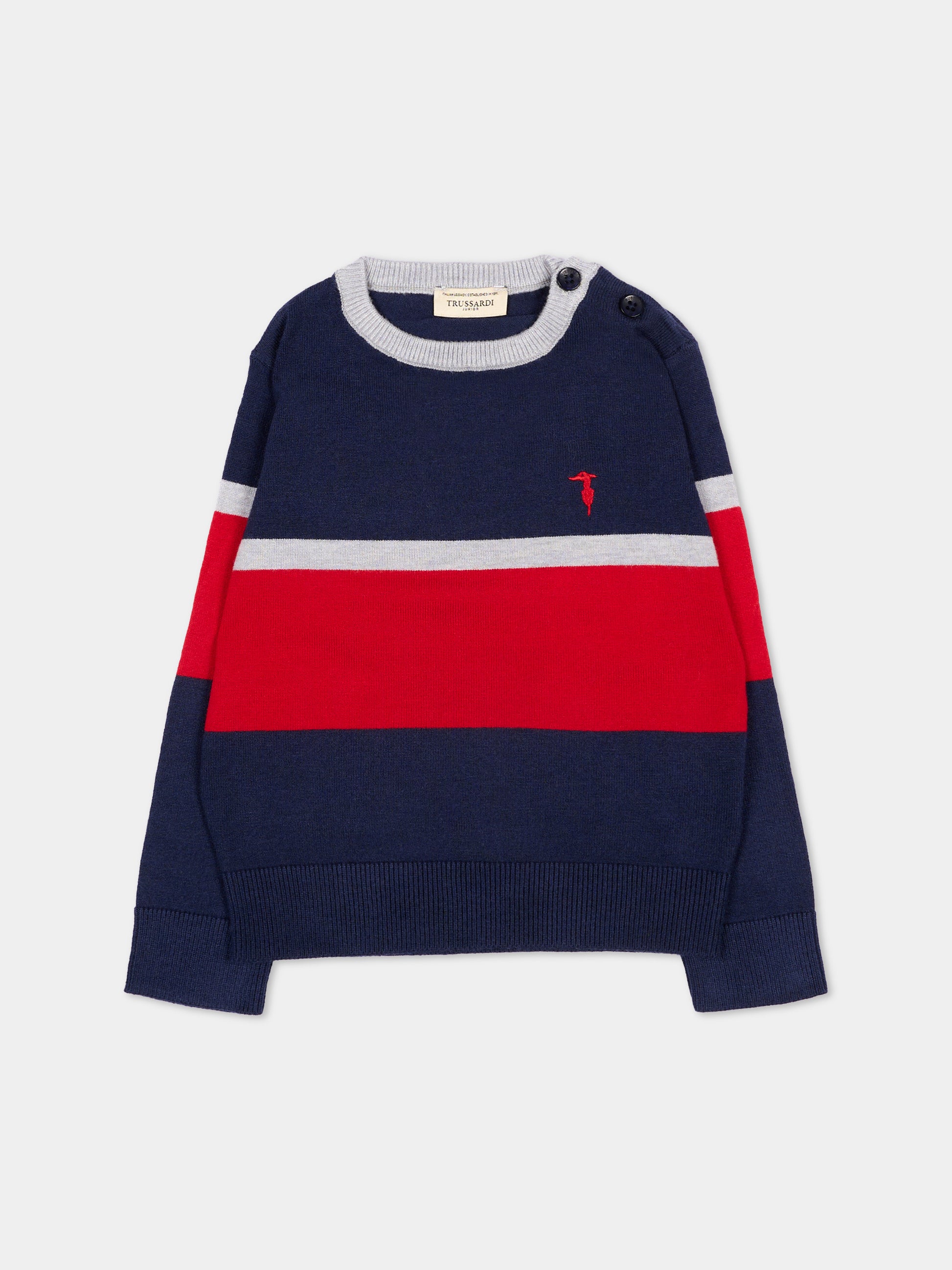 Maglione blu per neonato a righe con logo,Trussardi Junior,TIA26036MA BLUE_N/R.C BLUE NAVAL