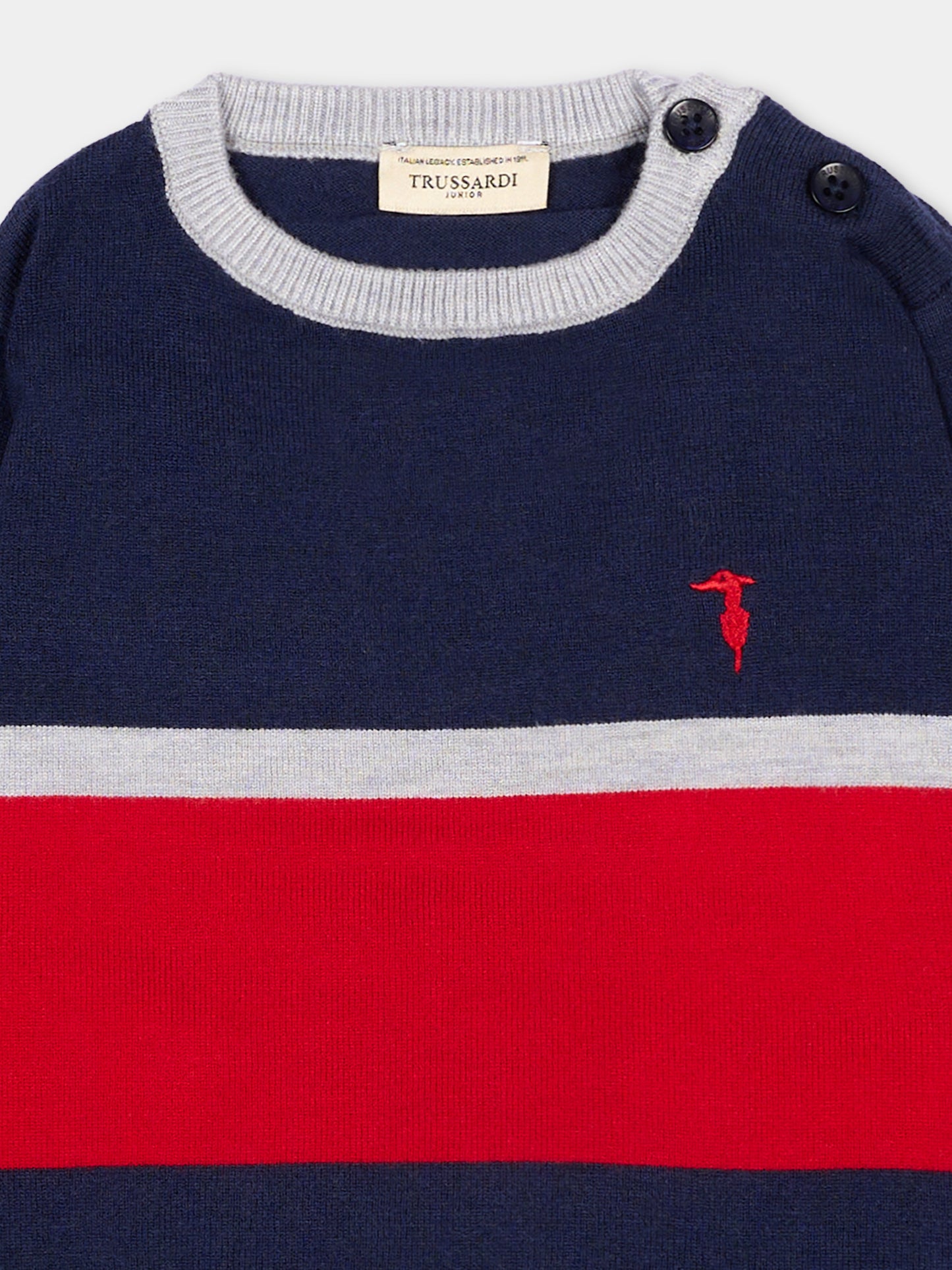 Maglione blu per neonato a righe con logo,Trussardi Junior,TIA26036MA BLUE_N/R.C BLUE NAVAL