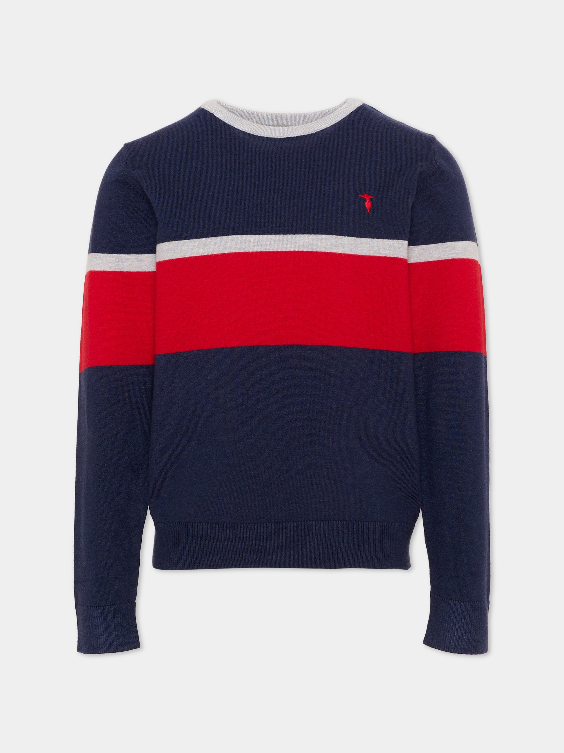 Maglione blu per bambino a righe con logo,Trussardi Junior,TIA26036MA BLUE_N/R.C BLUE NAVAL