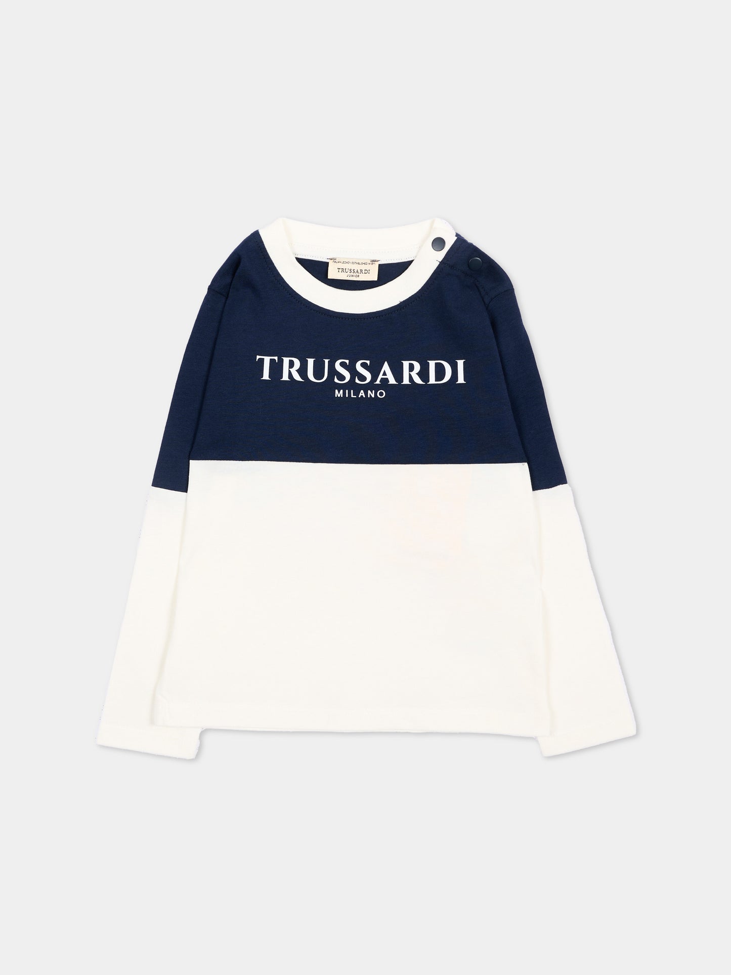 T-shirt avorio per neonato con logo,Trussardi Junior,TIA26055TS O-WHT/BL.N OFF-WHITE