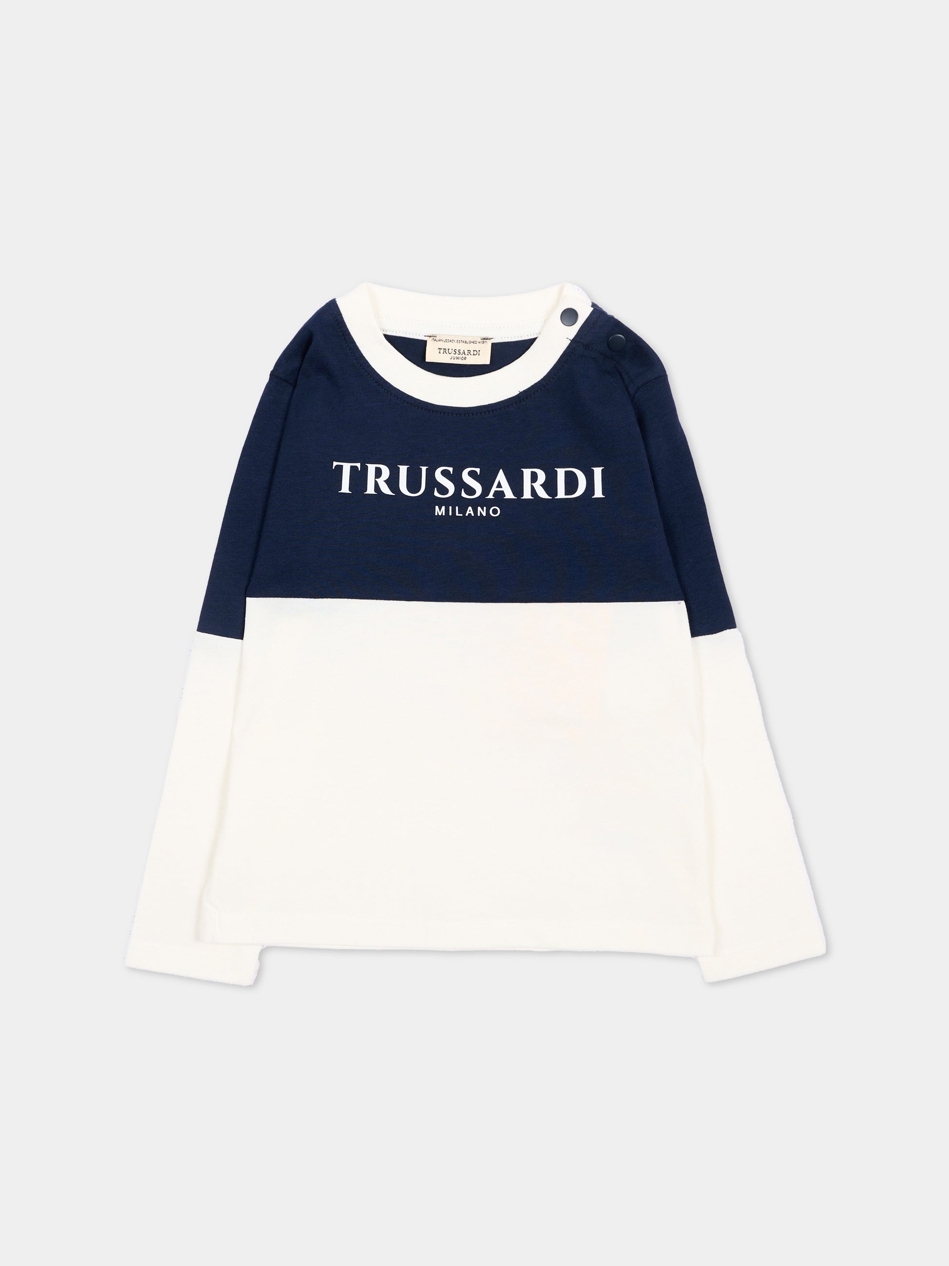 T-shirt avorio per neonato con logo,Trussardi Junior,TIA26055TS O-WHT/BL.N OFF-WHITE