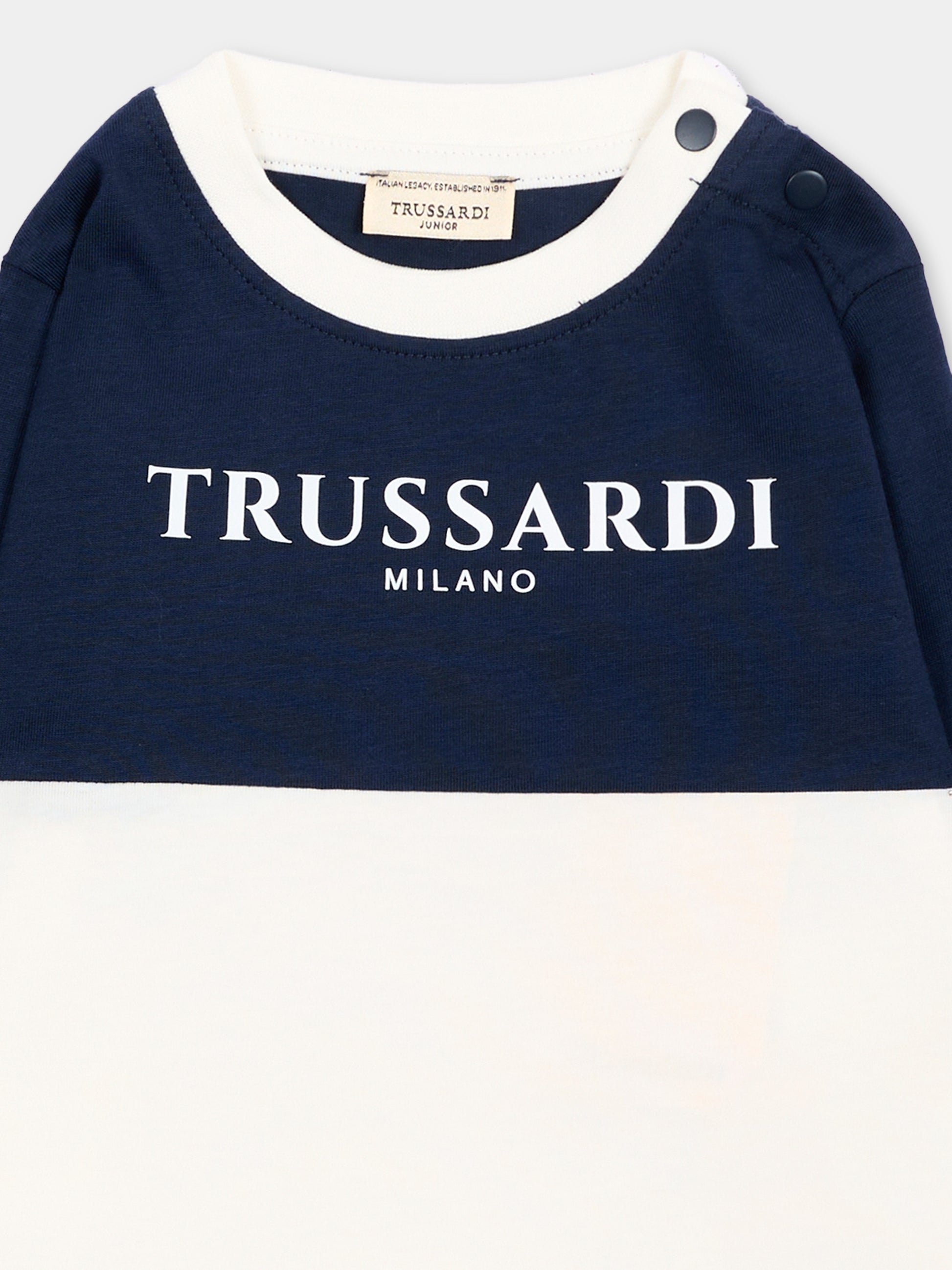 T-shirt avorio per neonato con logo,Trussardi Junior,TIA26055TS O-WHT/BL.N OFF-WHITE
