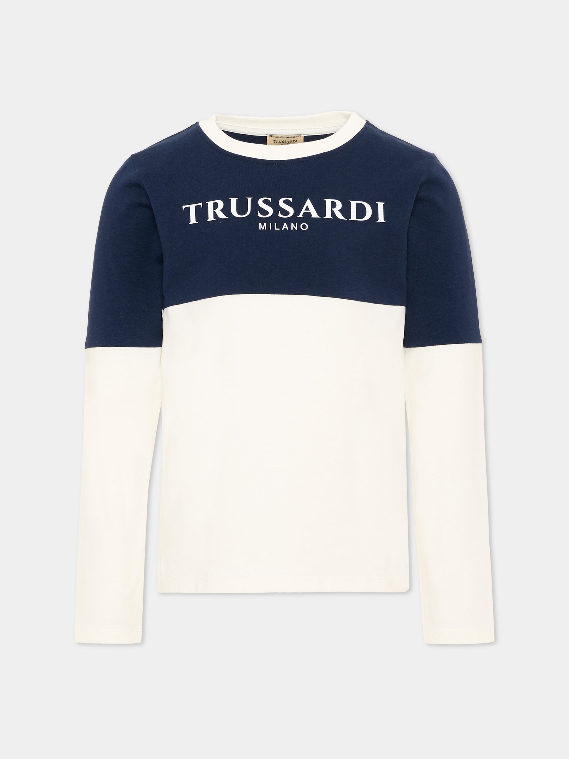 T-shirt avorio per bambino con logo,Trussardi Junior,TIA26055TS O-WHT/BL.N OFF-WHITE