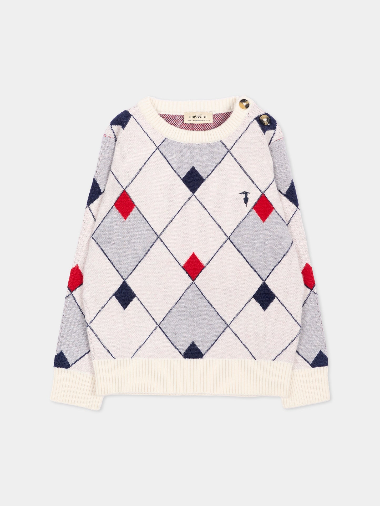 Maglione blu per neonato a rombi con logo,Trussardi Junior,TIA26052MA BLUE_N/OW/ BLUE NAVAL