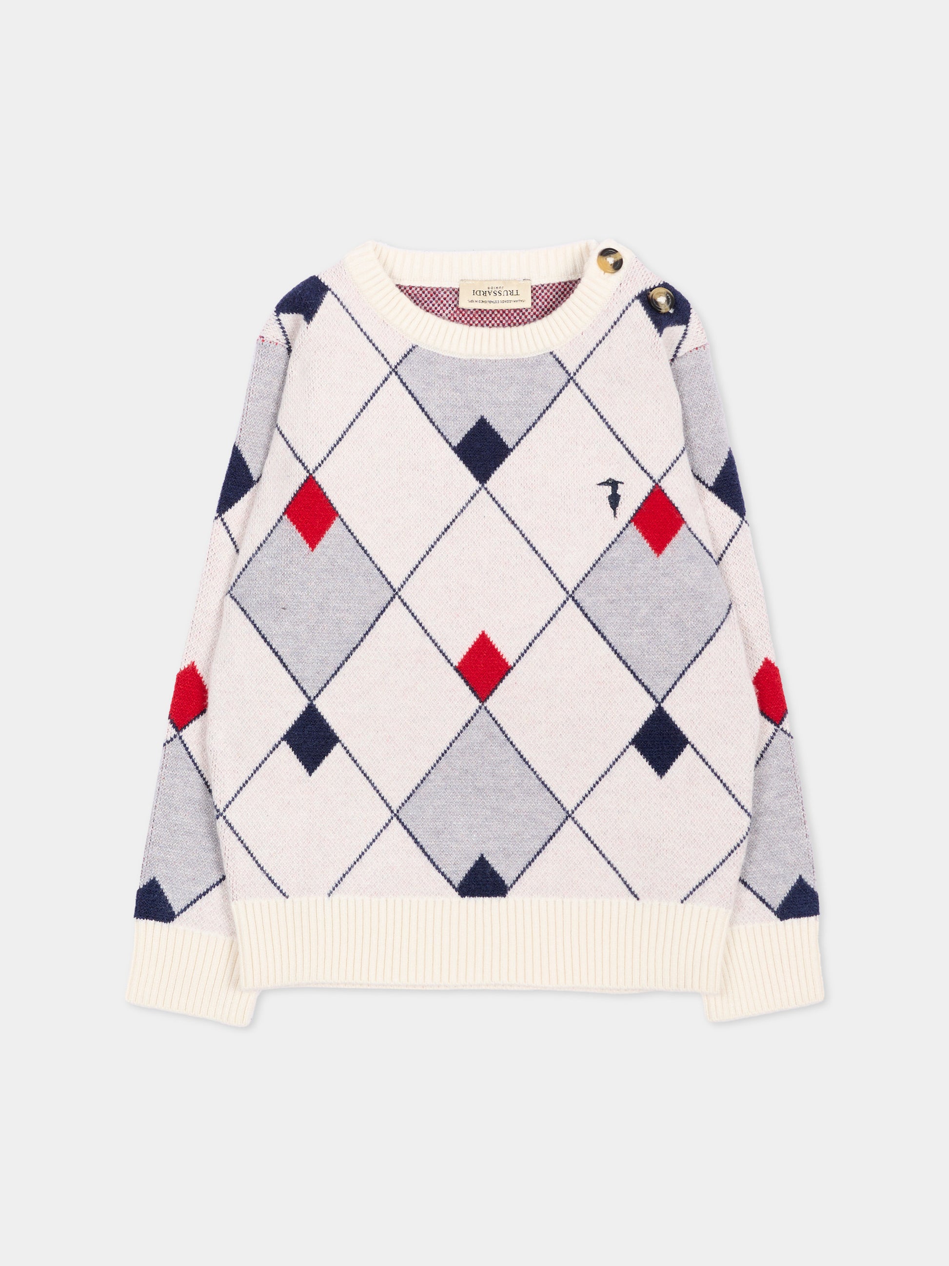 Maglione blu per neonato a rombi con logo,Trussardi Junior,TIA26052MA BLUE_N/OW/ BLUE NAVAL
