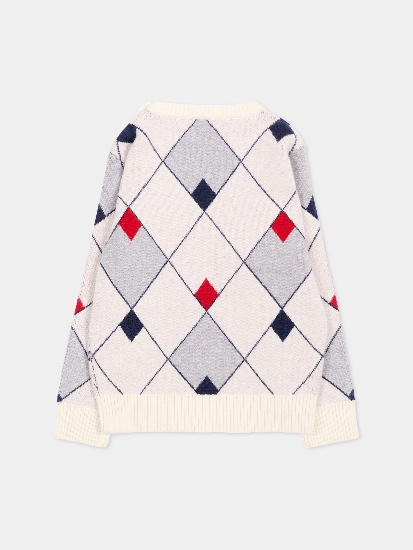 Maglione blu per neonato a rombi con logo,Trussardi Junior,TIA26052MA BLUE_N/OW/ BLUE NAVAL