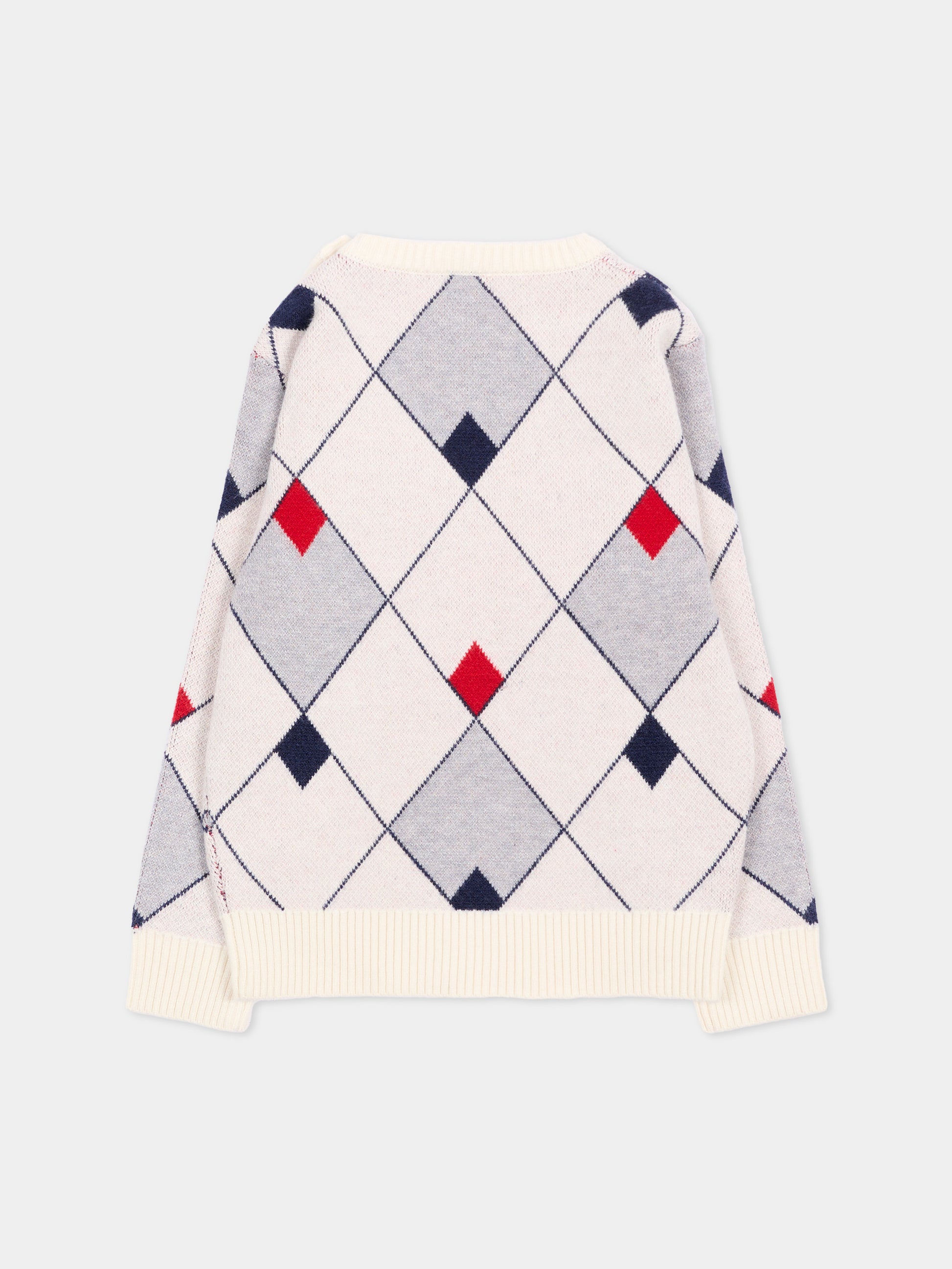 Maglione blu per neonato a rombi con logo,Trussardi Junior,TIA26052MA BLUE_N/OW/ BLUE NAVAL