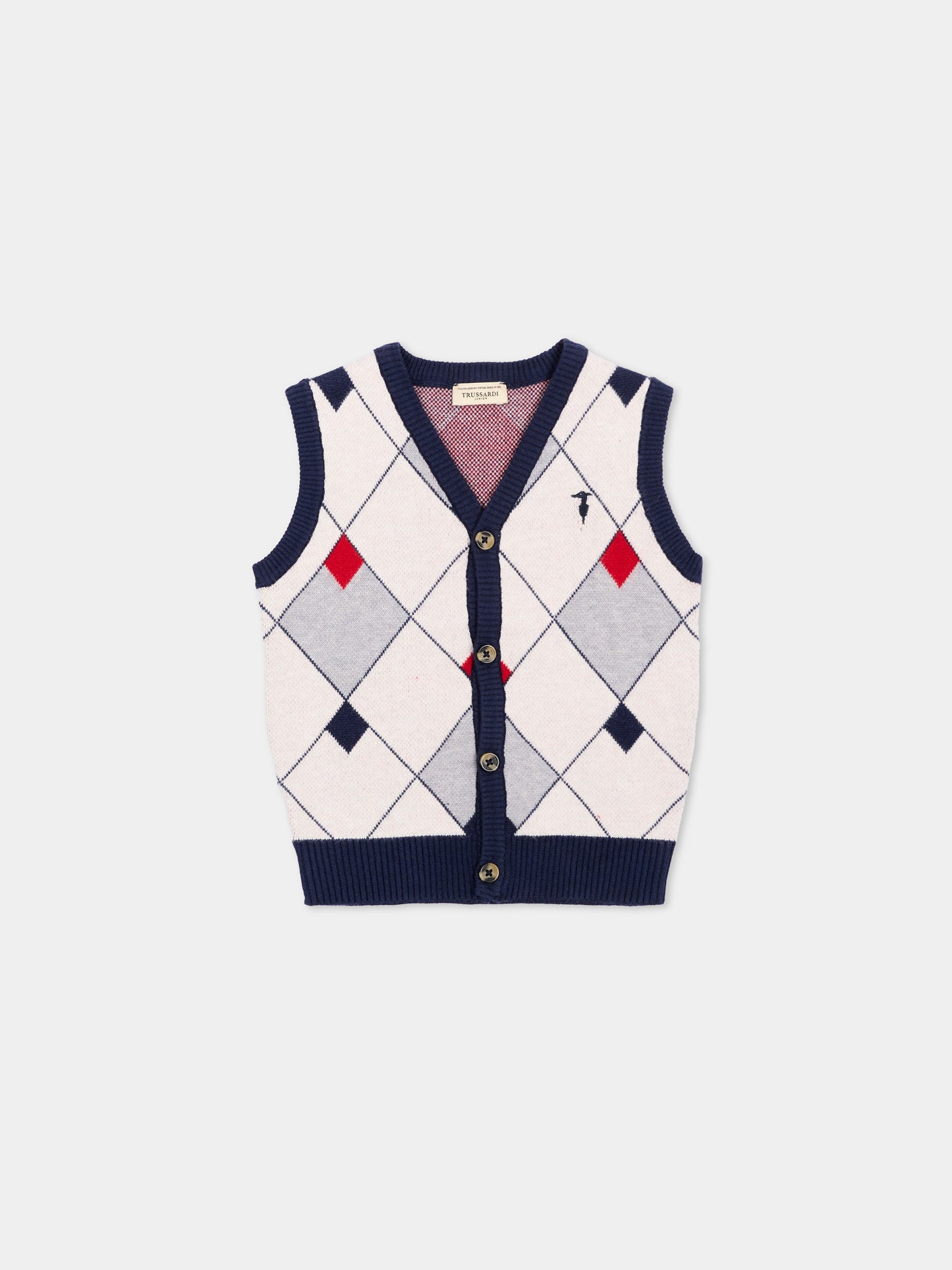 Gilet blu per neonato a rombi con logo,Trussardi Junior,TIA26051GL BLUE_N/OW/ BLUE NAVAL
