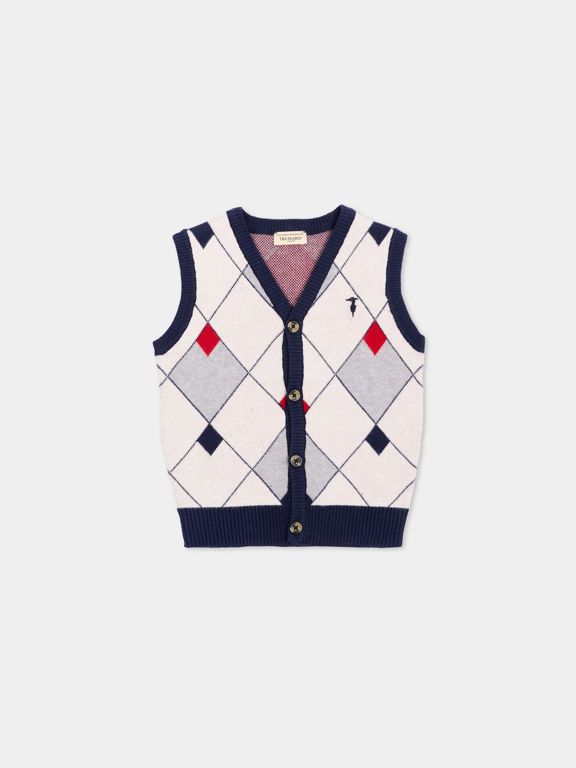 Gilet blu per neonato a rombi con logo,Trussardi Junior,TIA26051GL BLUE_N/OW/ BLUE NAVAL