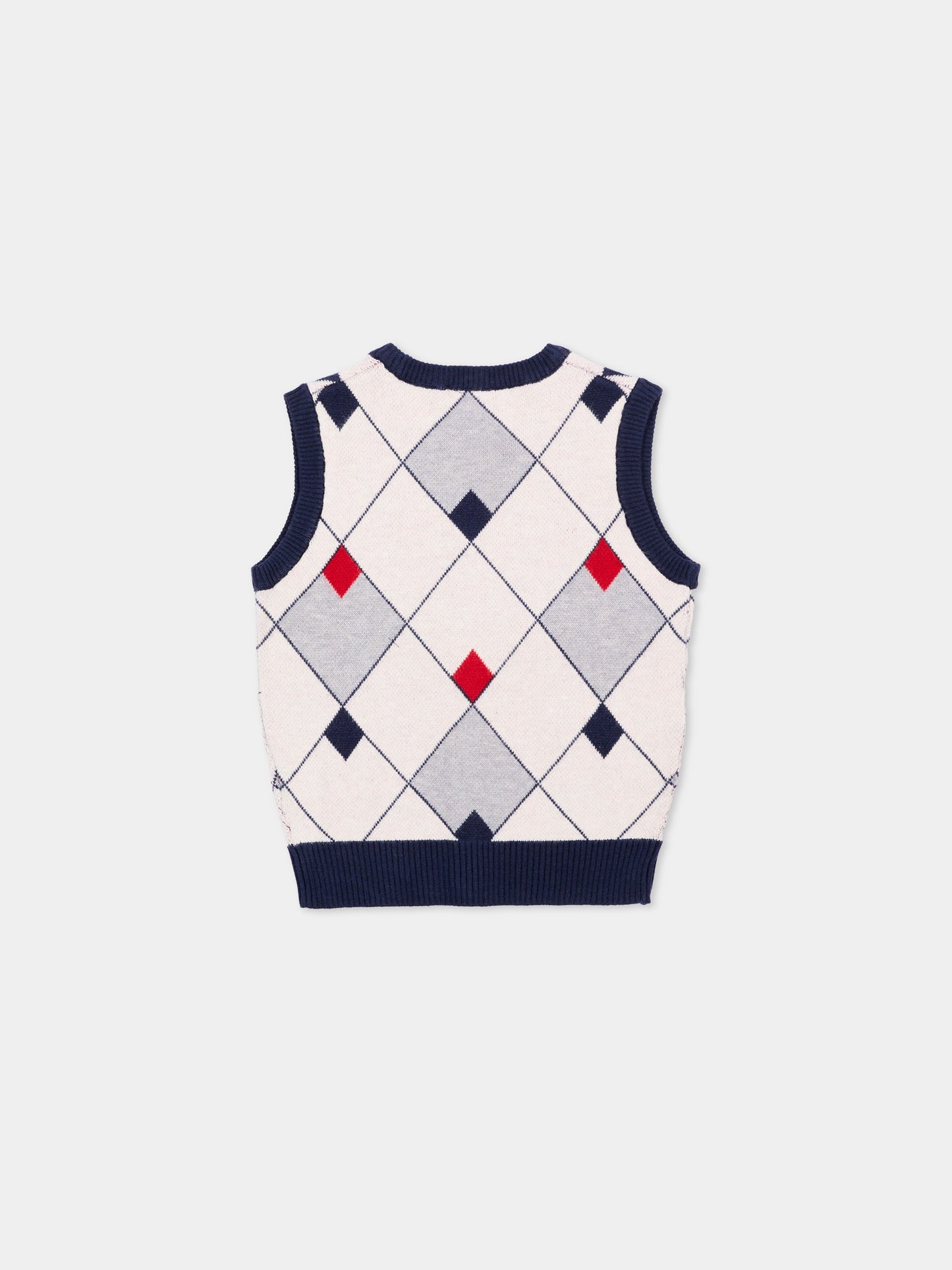 Gilet blu per neonato a rombi con logo,Trussardi Junior,TIA26051GL BLUE_N/OW/ BLUE NAVAL