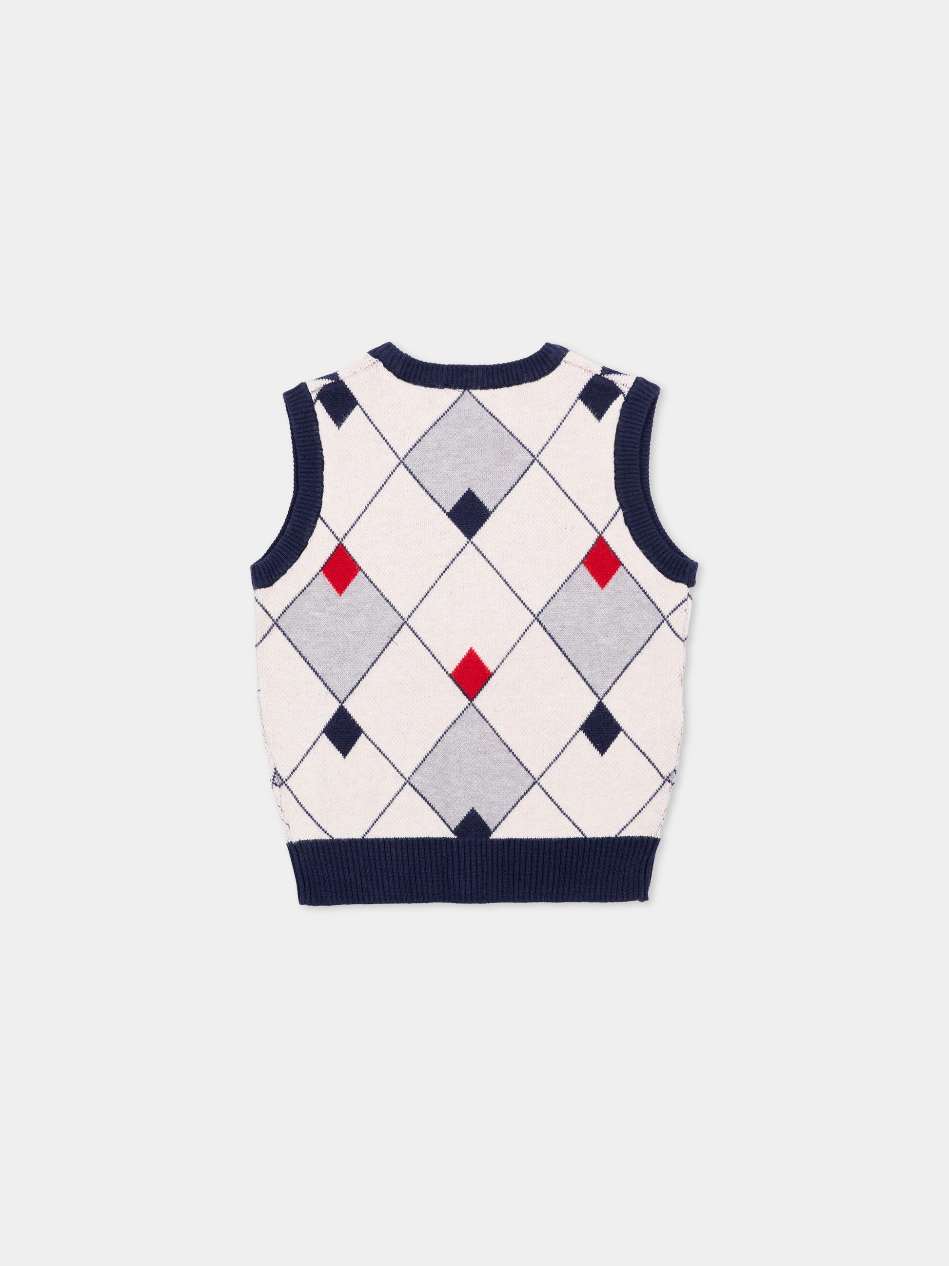 Gilet blu per neonato a rombi con logo,Trussardi Junior,TIA26051GL BLUE_N/OW/ BLUE NAVAL