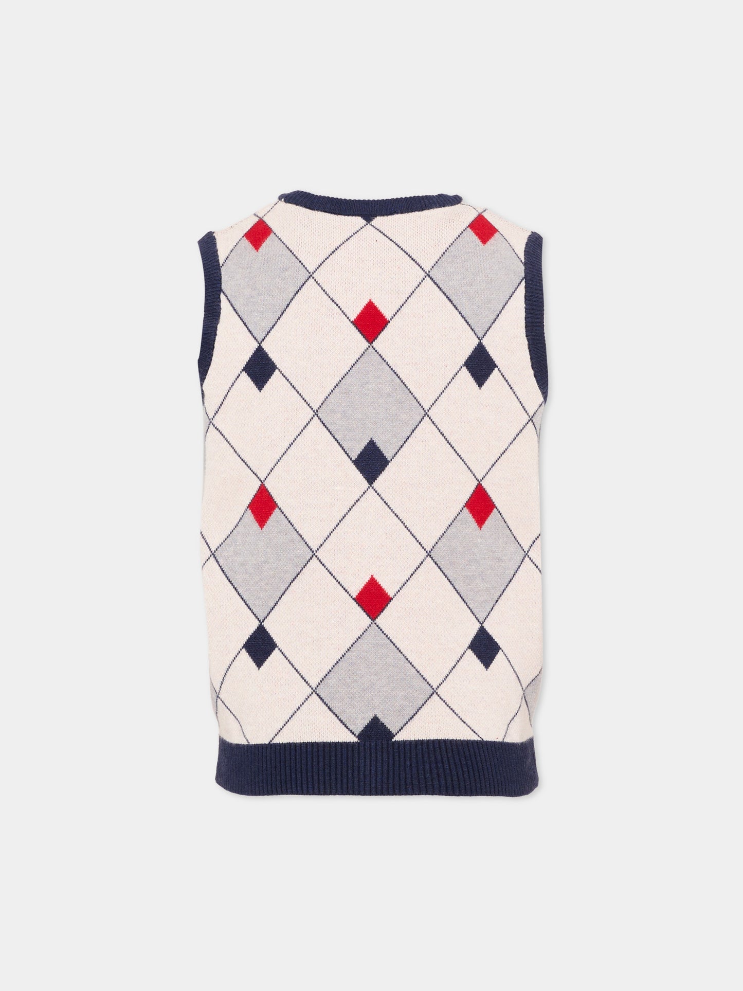 Gilet blu per bambino a rombi con logo,Trussardi Junior,TIA26051GL BLUE_N/OW/ BLUE NAVAL