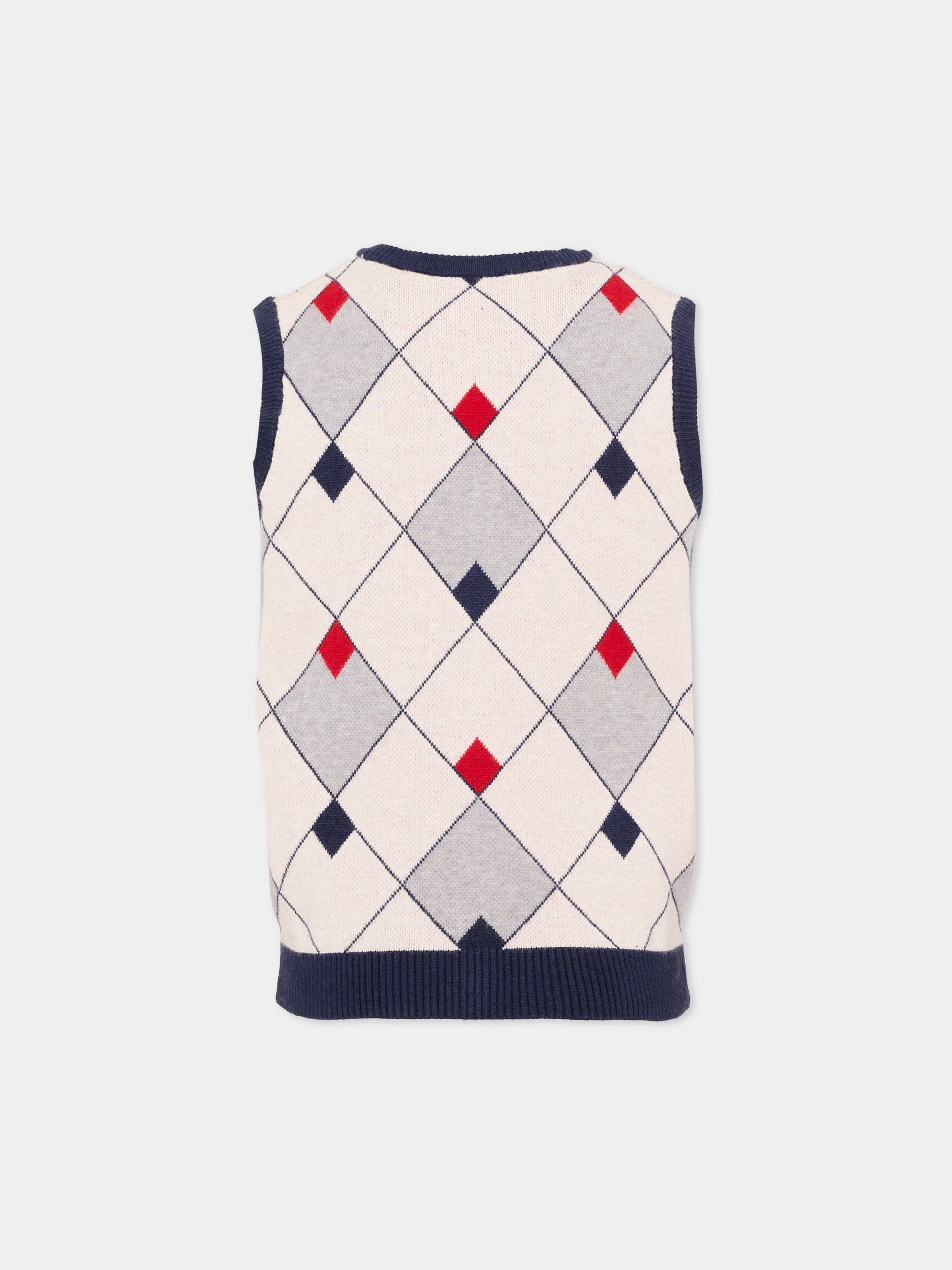 Gilet blu per bambino a rombi con logo,Trussardi Junior,TIA26051GL BLUE_N/OW/ BLUE NAVAL