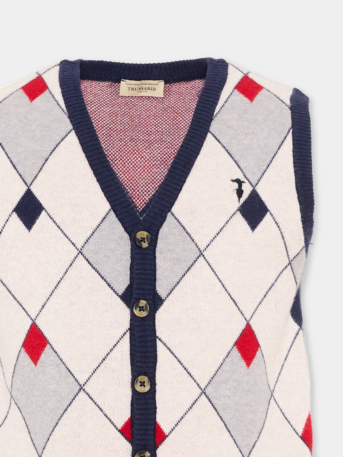 Gilet blu per bambino a rombi con logo,Trussardi Junior,TIA26051GL BLUE_N/OW/ BLUE NAVAL
