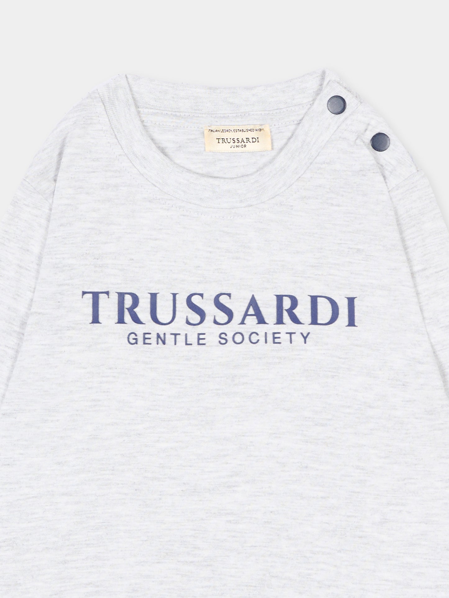 T-Shirt grigia per neonato con logo,Trussardi Junior,TIA26041TS GREY_LM/BN GREY LIGHT MELANGE