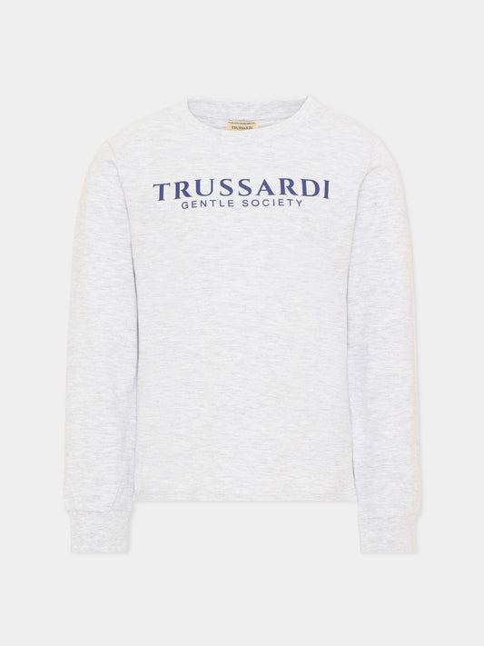 T-Shirt grigia per bambino con logo,Trussardi Junior,TIA26041TS GREY_LM/BN GREY LIGHT MELANGE