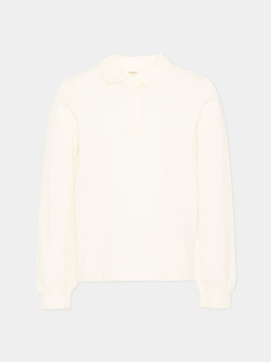 Polo a manica lunga avorio per bambino con ricamo,Trussardi Junior,TIA26018PO OFF-WHITE OFF-WHITE