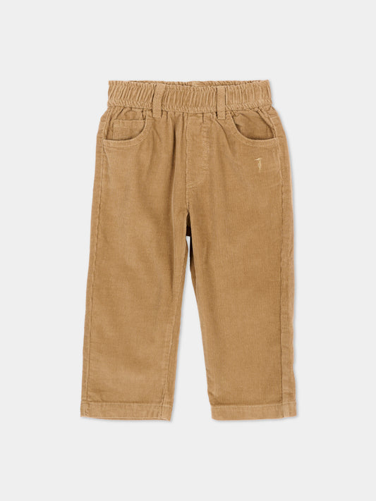 Pantaloni beige per neonato in velluto,Trussardi Junior,TIA26087PA CAMEL CAMEL