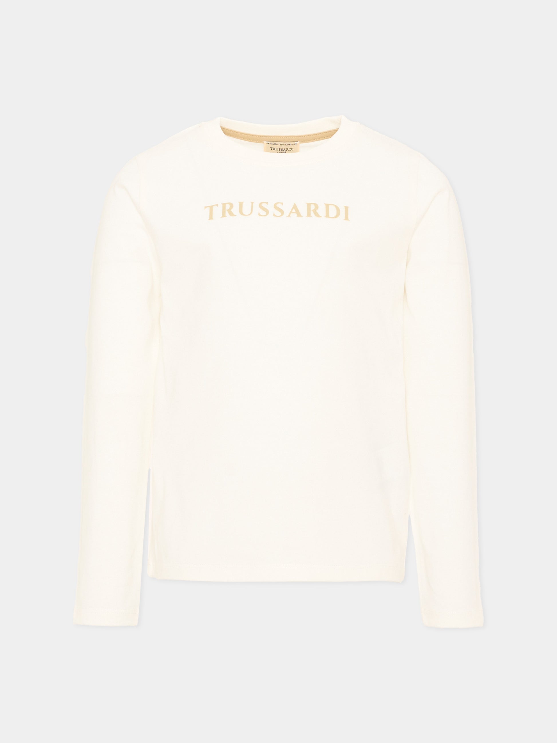 T-Shirt a manica lunga avorio per bambino con logo,Trussardi Junior,TIA26004TS OFF-WHITE OFF-WHITE