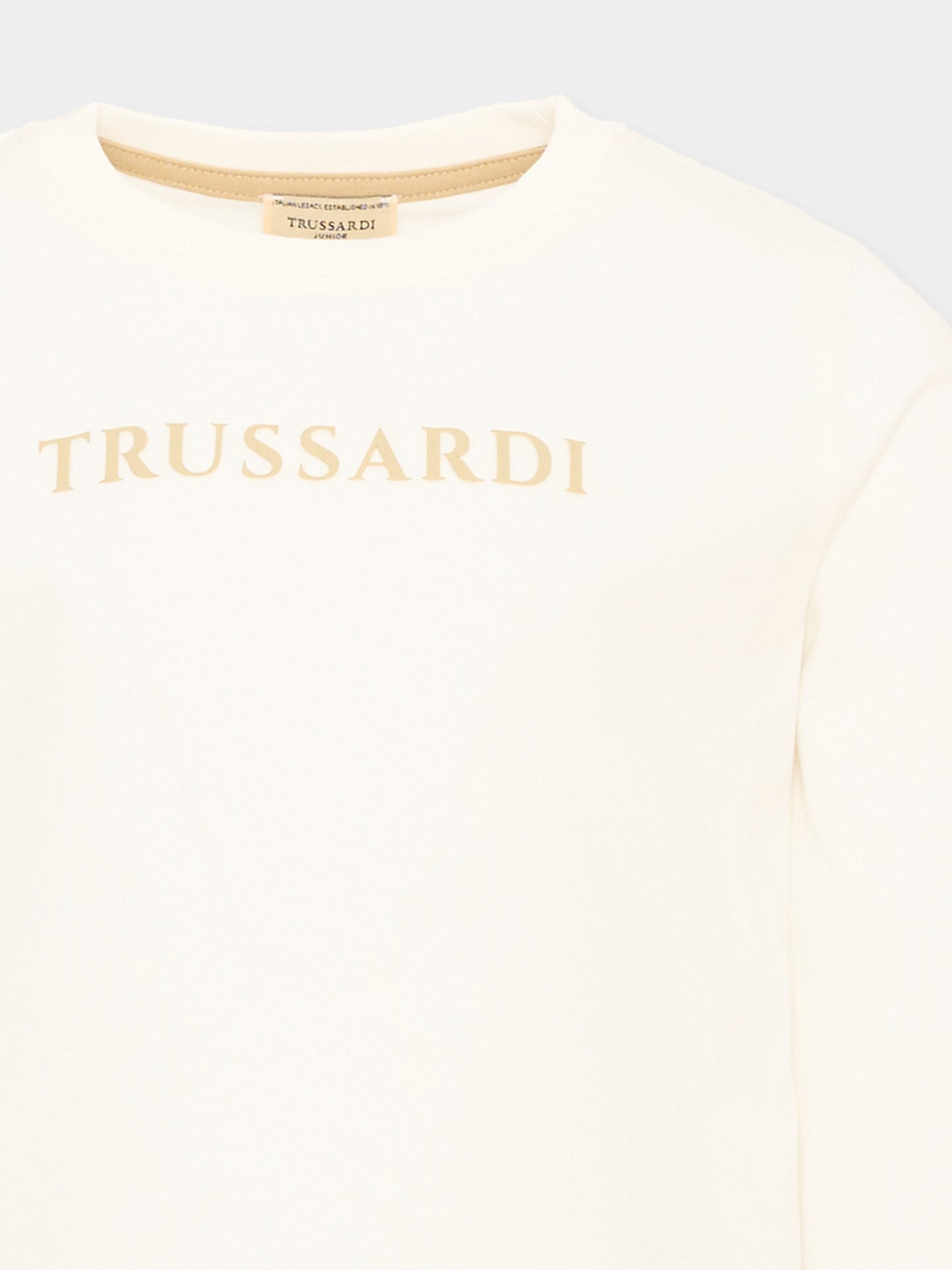 T-Shirt a manica lunga avorio per bambino con logo,Trussardi Junior,TIA26004TS OFF-WHITE OFF-WHITE