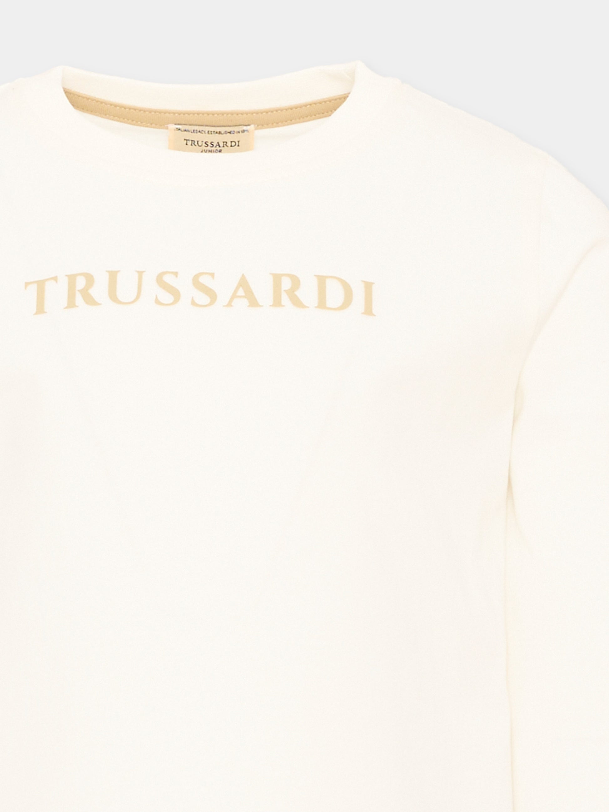 T-Shirt a manica lunga avorio per bambino con logo,Trussardi Junior,TIA26004TS OFF-WHITE OFF-WHITE