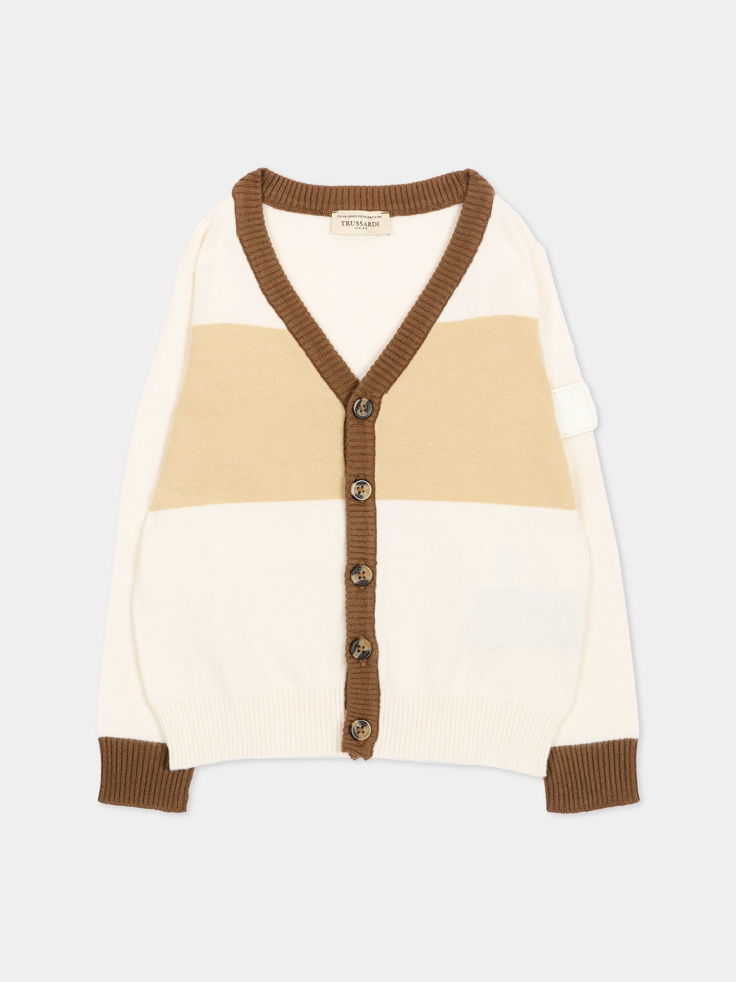 Cardigan avorio per neonato con logo,Trussardi Junior,TIA26111CD O-WHT/BR/K OFF-WHITE