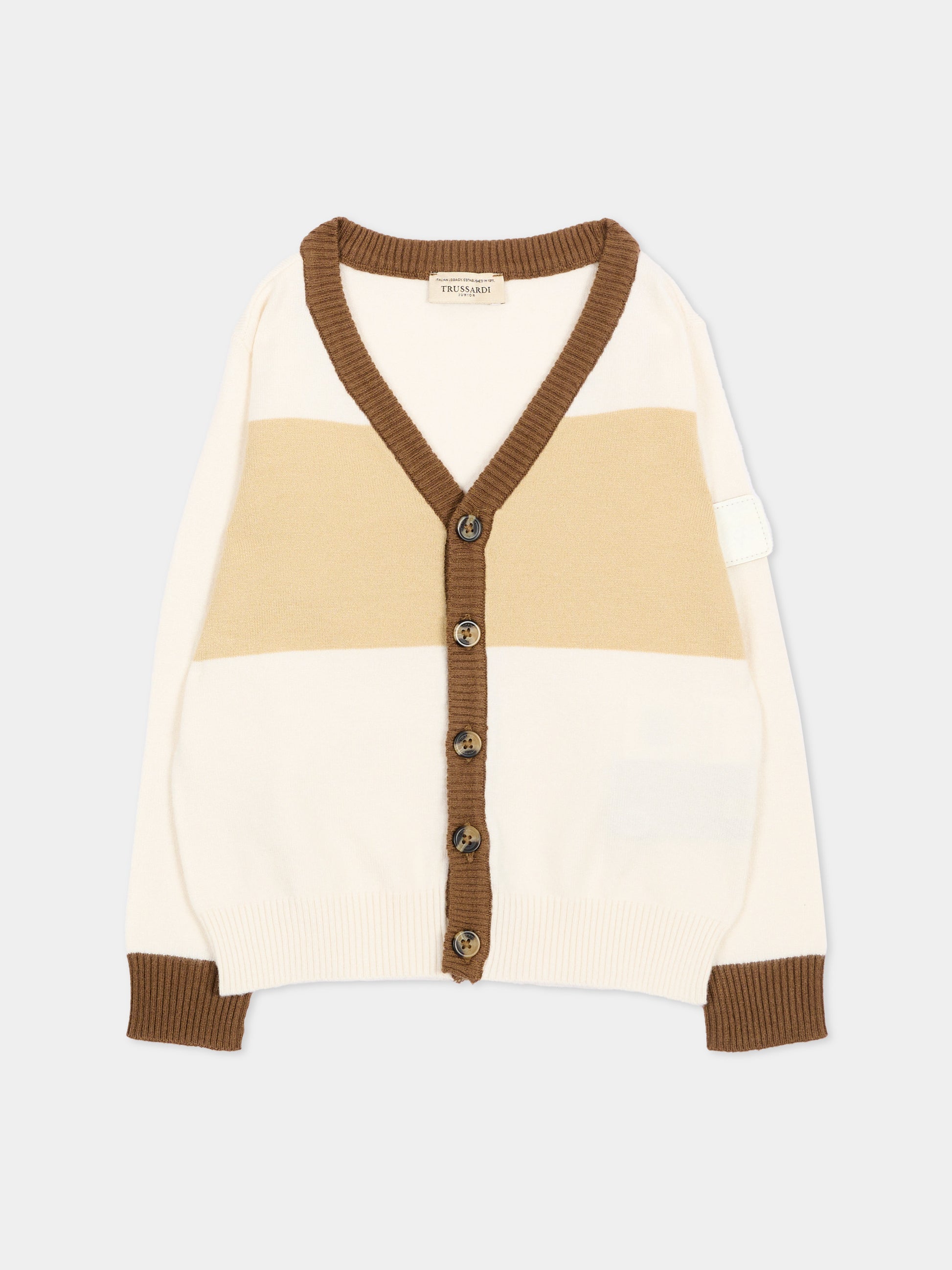 Cardigan avorio per neonato con logo,Trussardi Junior,TIA26111CD O-WHT/BR/K OFF-WHITE