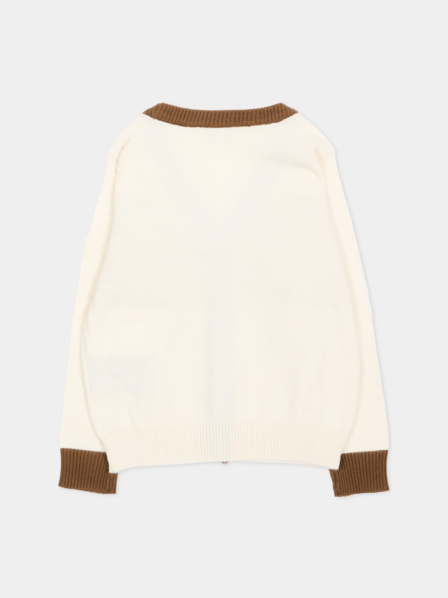 Cardigan avorio per neonato con logo,Trussardi Junior,TIA26111CD O-WHT/BR/K OFF-WHITE