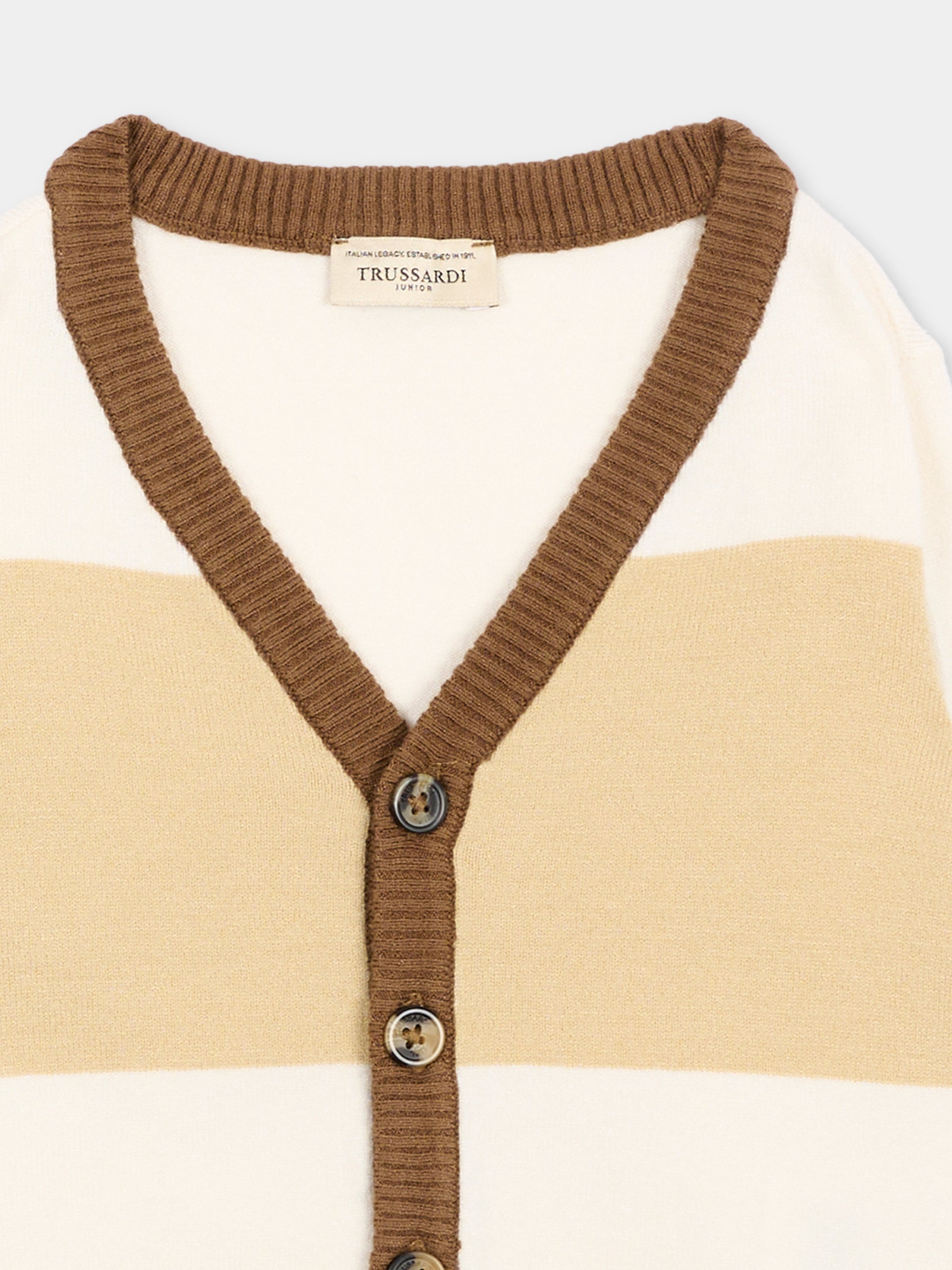 Cardigan avorio per neonato con logo,Trussardi Junior,TIA26111CD O-WHT/BR/K OFF-WHITE
