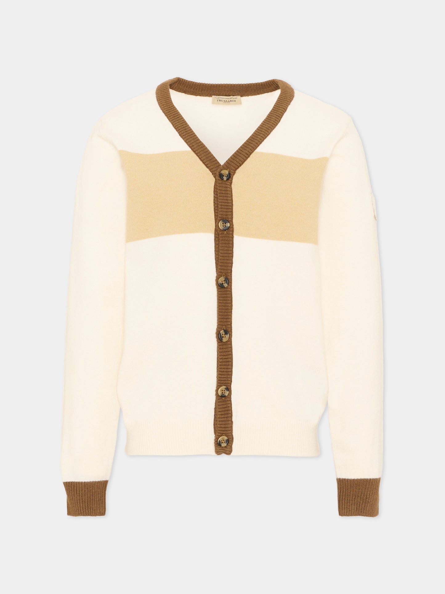 Cardigan avorio per bambino con logo,Trussardi Junior,TIA26111CD O-WHT/BR/K OFF-WHITE