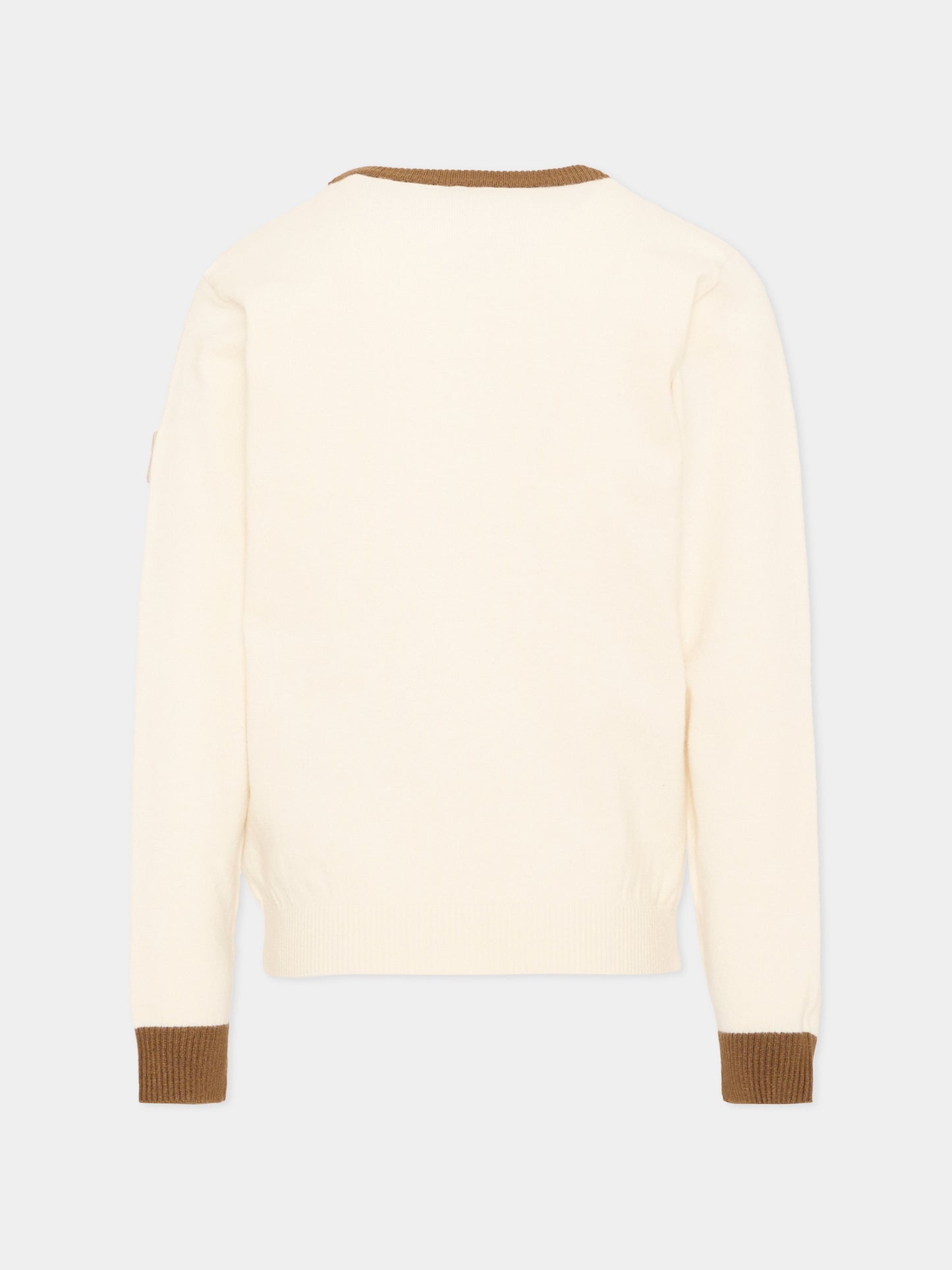 Cardigan avorio per bambino con logo,Trussardi Junior,TIA26111CD O-WHT/BR/K OFF-WHITE