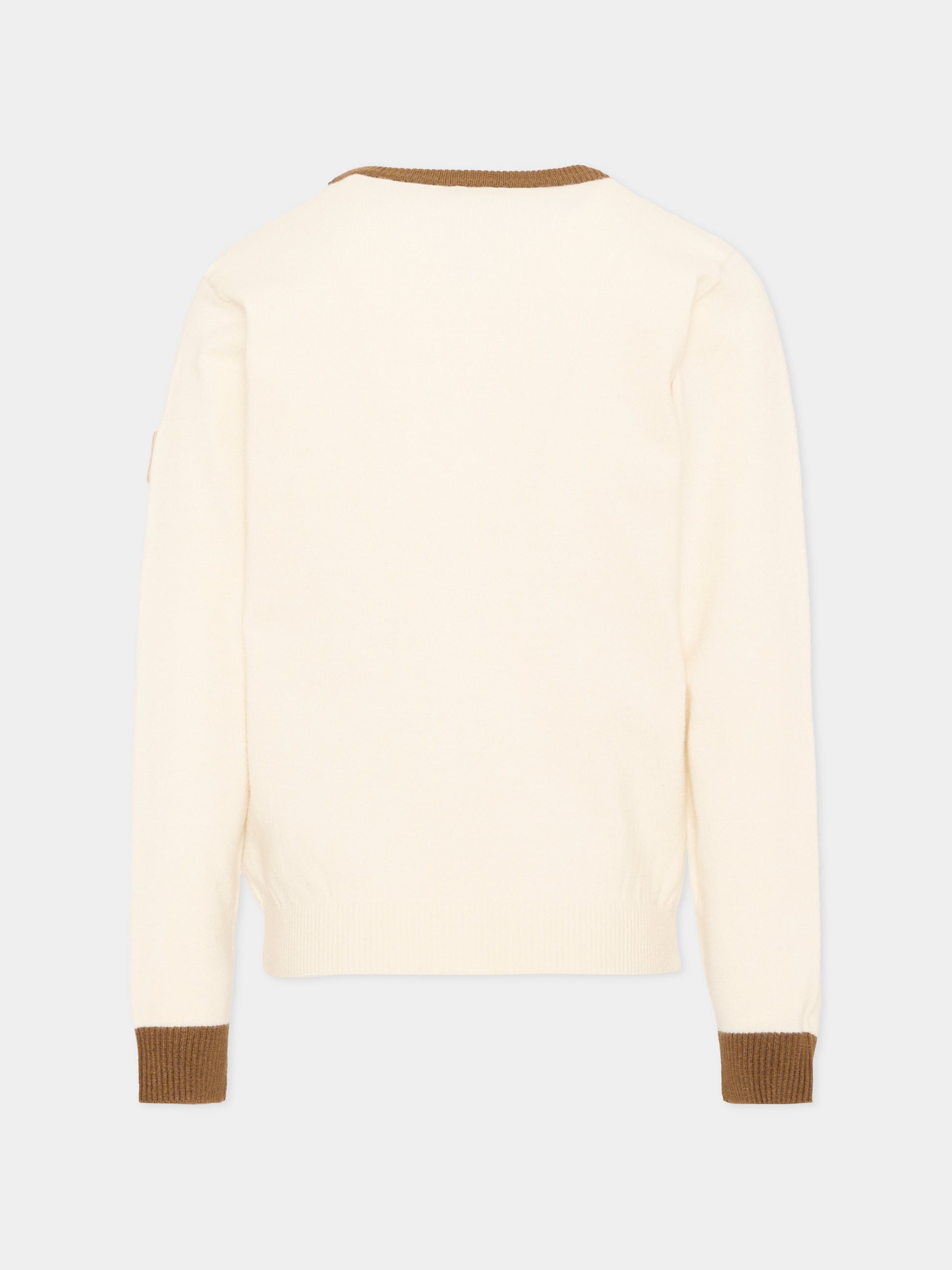 Cardigan avorio per bambino con logo,Trussardi Junior,TIA26111CD O-WHT/BR/K OFF-WHITE