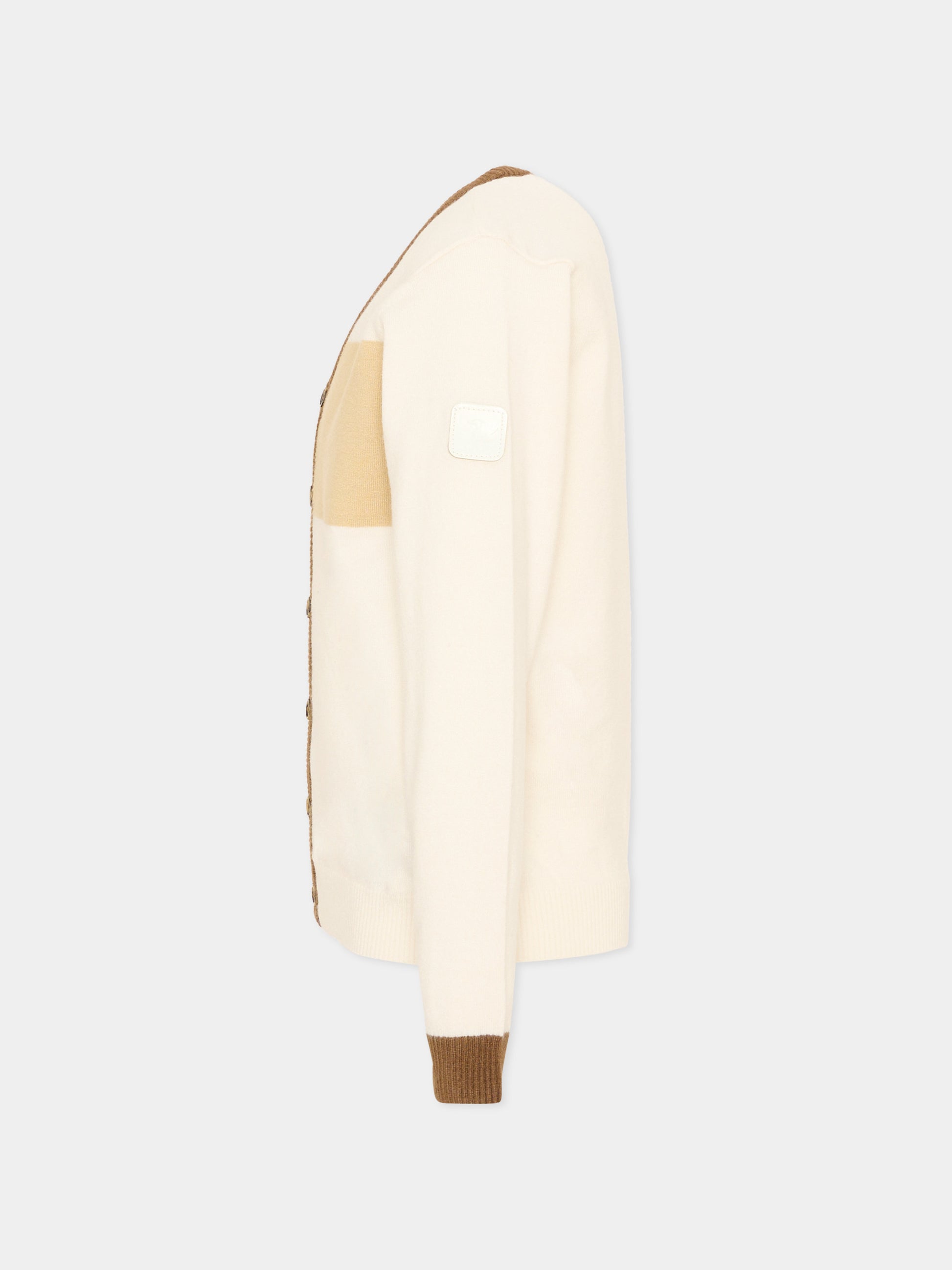 Cardigan avorio per bambino con logo,Trussardi Junior,TIA26111CD O-WHT/BR/K OFF-WHITE