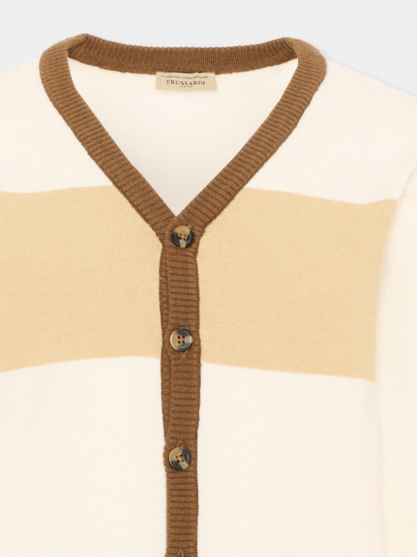Cardigan avorio per bambino con logo,Trussardi Junior,TIA26111CD O-WHT/BR/K OFF-WHITE
