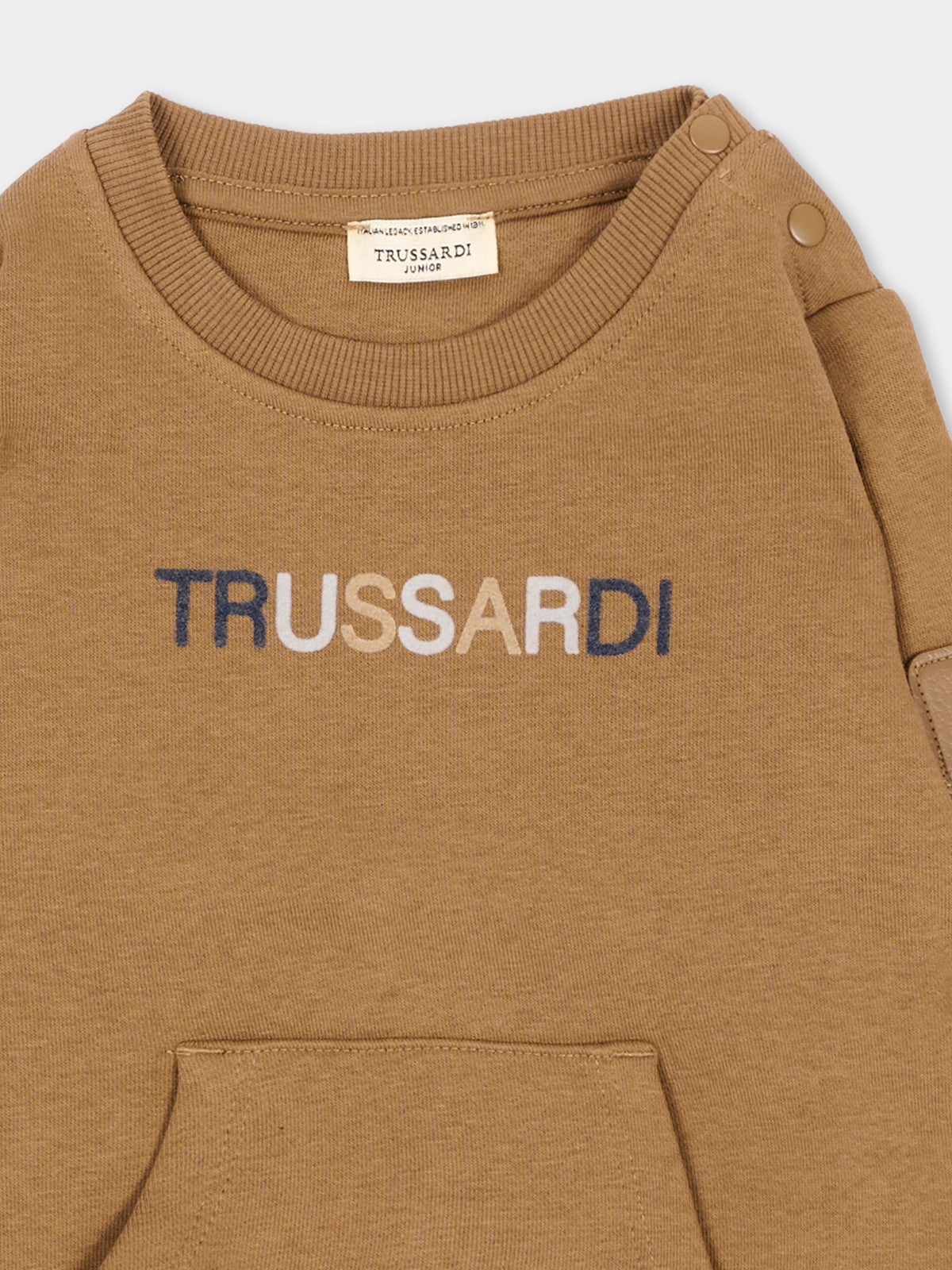 Felpa girocollo marrone per neonato con logo,Trussardi Junior,TIA26089FE BROWN BROWN