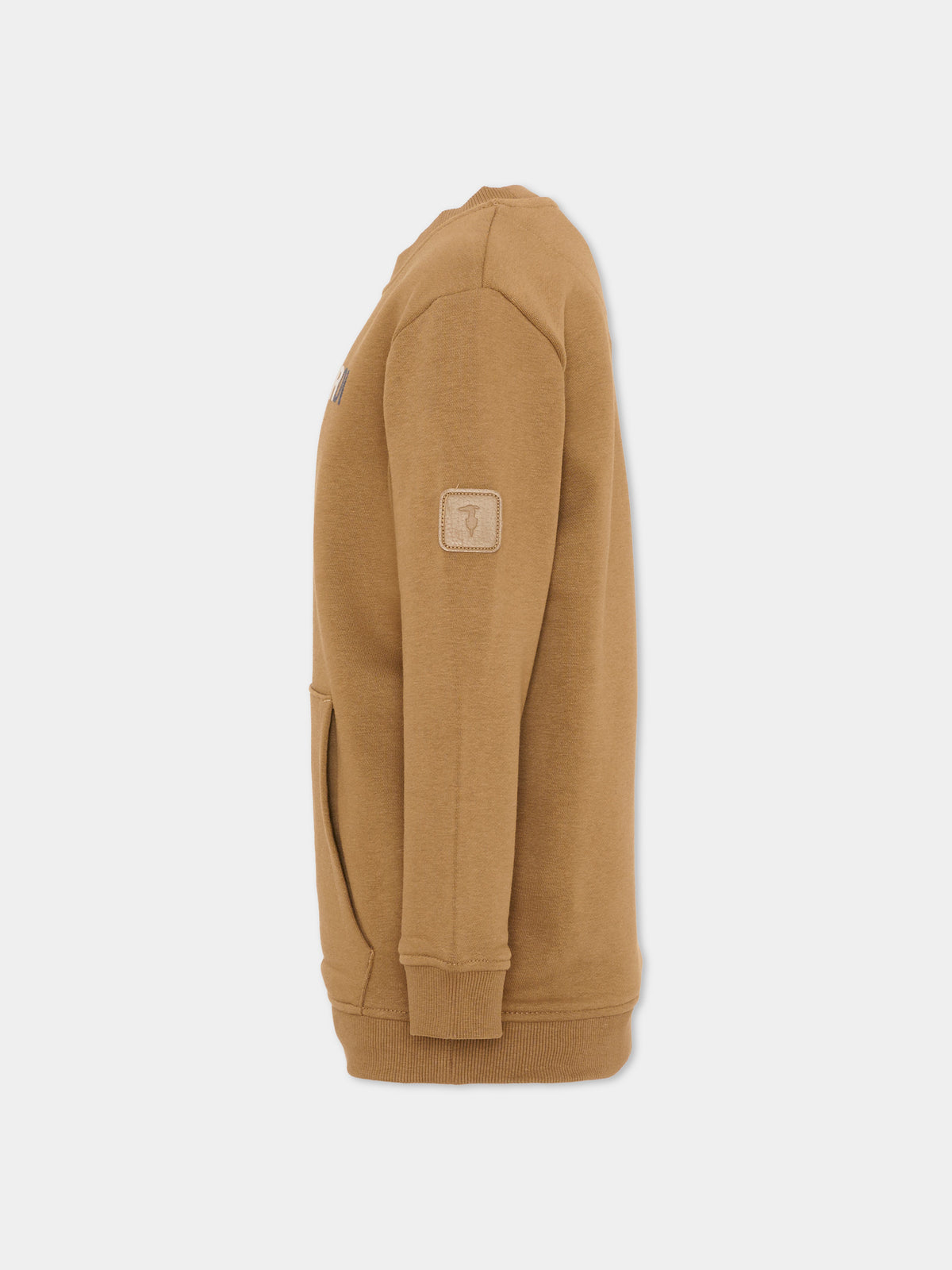 Felpa girocollo marrone per bambino con logo,Trussardi Junior,TIA26089FE BROWN BROWN