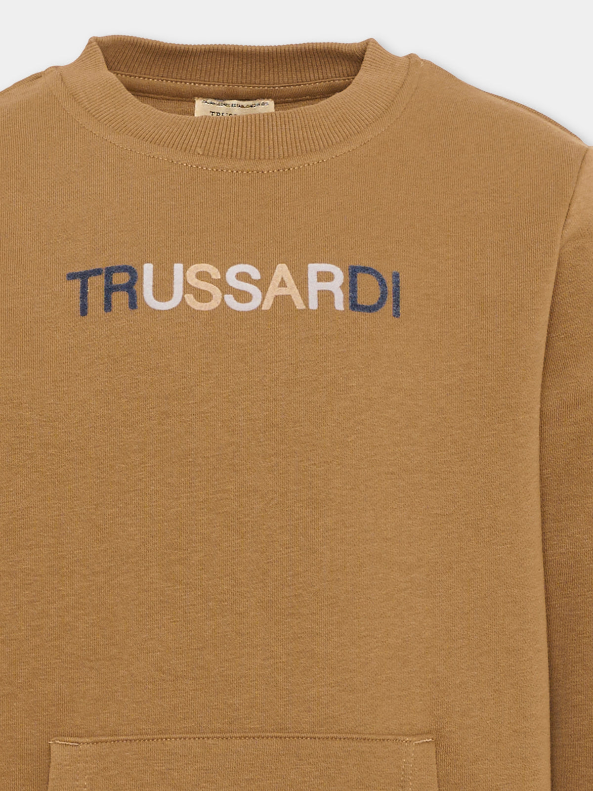 Felpa girocollo marrone per bambino con logo,Trussardi Junior,TIA26089FE BROWN BROWN