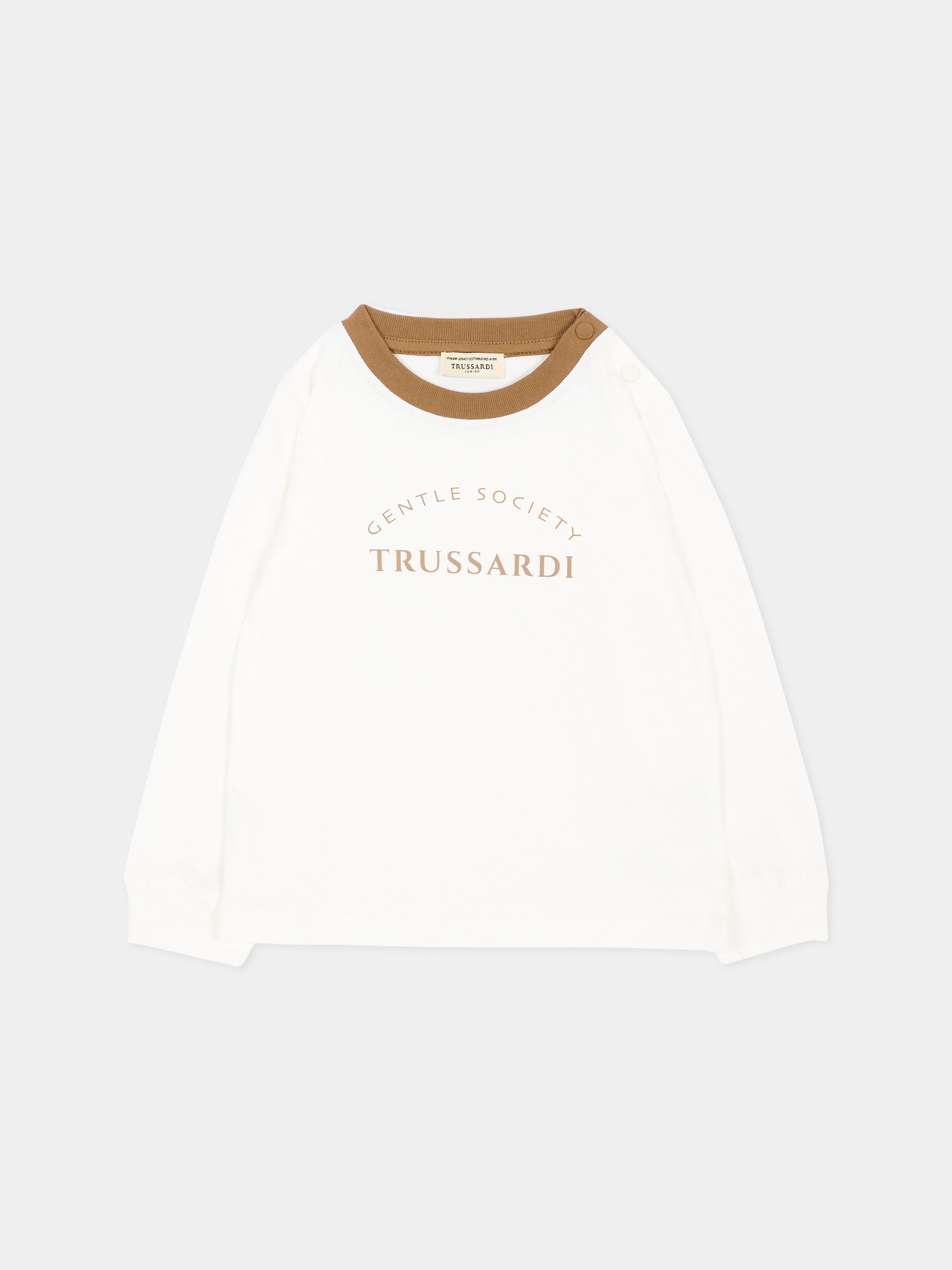 T-Shirt a manica lunga avorio per neonato con logo,Trussardi Junior,TIA26092TS OFF-WHITE OFF-WHITE