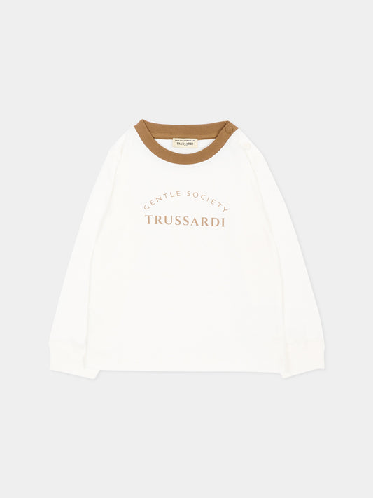 T-Shirt a manica lunga avorio per neonato con logo,Trussardi Junior,TIA26092TS OFF-WHITE OFF-WHITE