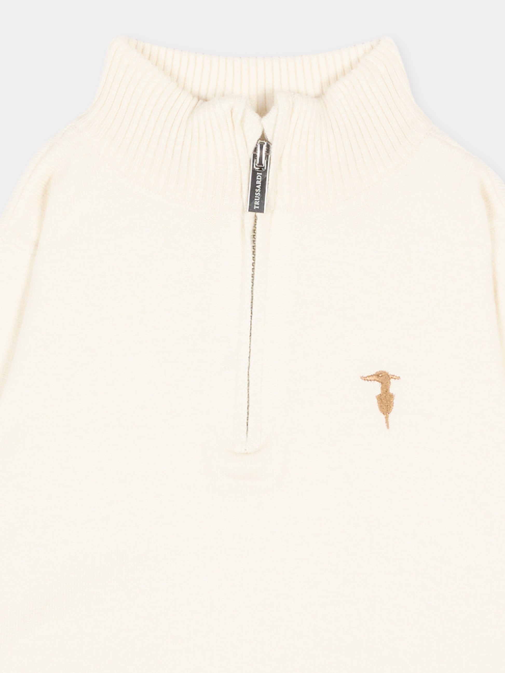 Maglione avorio per neonato con levriero,Trussardi Junior,TIA26116MA OFF-WHITE OFF-WHITE