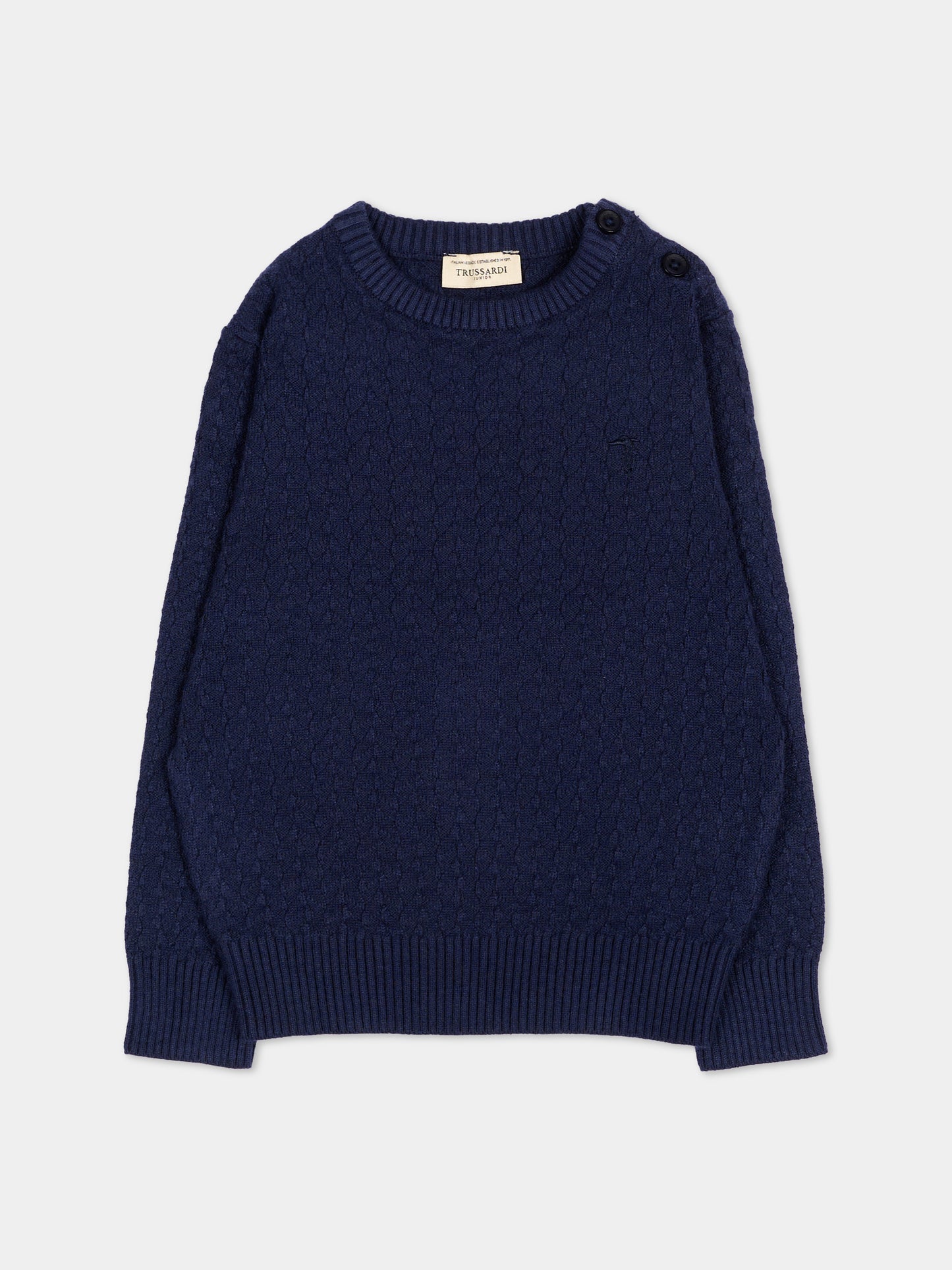 Maglione blu per neonato con logo,Trussardi Junior,TIA26003MA BLUE_NAVAL BLUE NAVAL