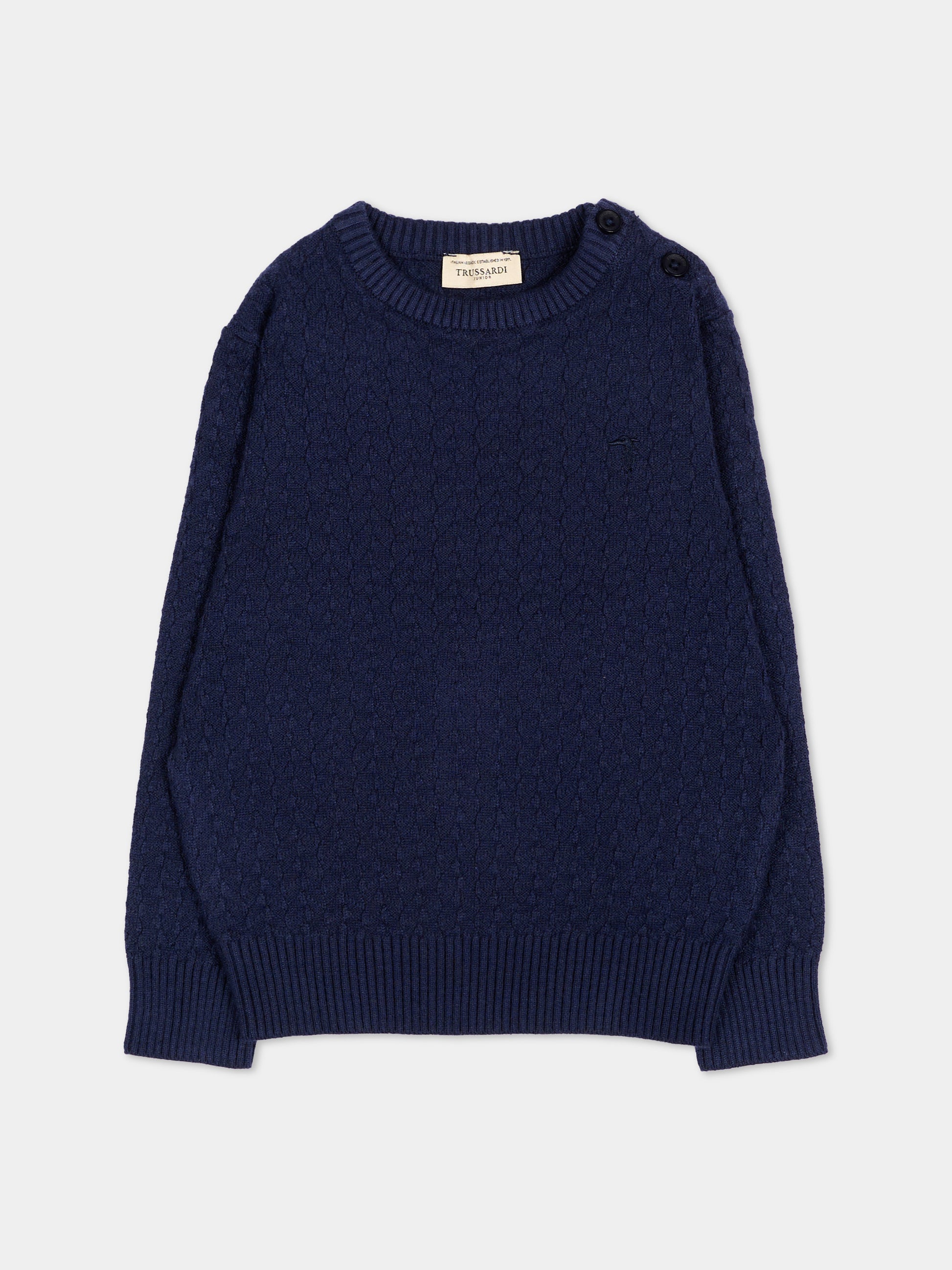 Maglione blu per neonato con logo,Trussardi Junior,TIA26003MA BLUE_NAVAL BLUE NAVAL