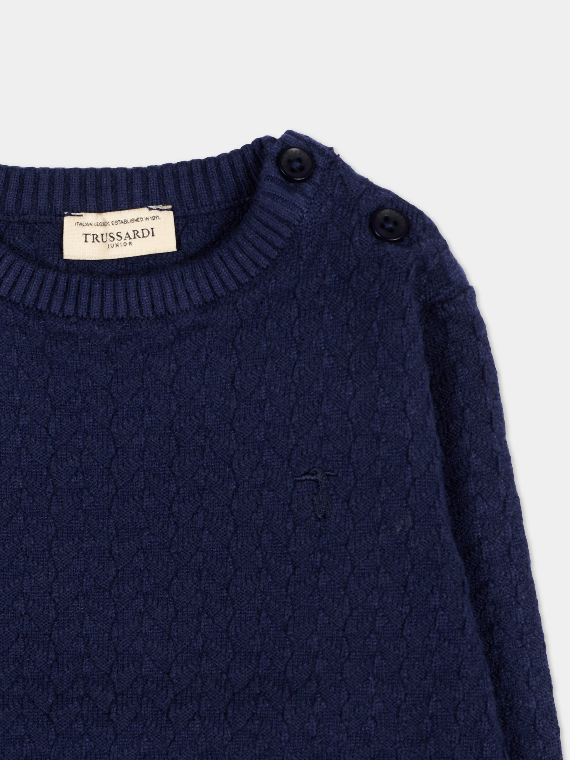 Maglione blu per neonato con logo,Trussardi Junior,TIA26003MA BLUE_NAVAL BLUE NAVAL