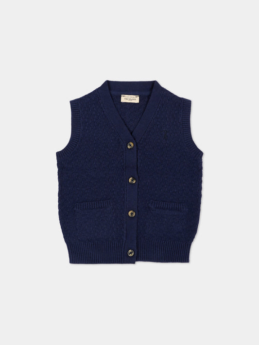 Gilet blu per neonato con logo,Trussardi Junior,TIA26013GL BLUE_NAVAL BLUE NAVAL