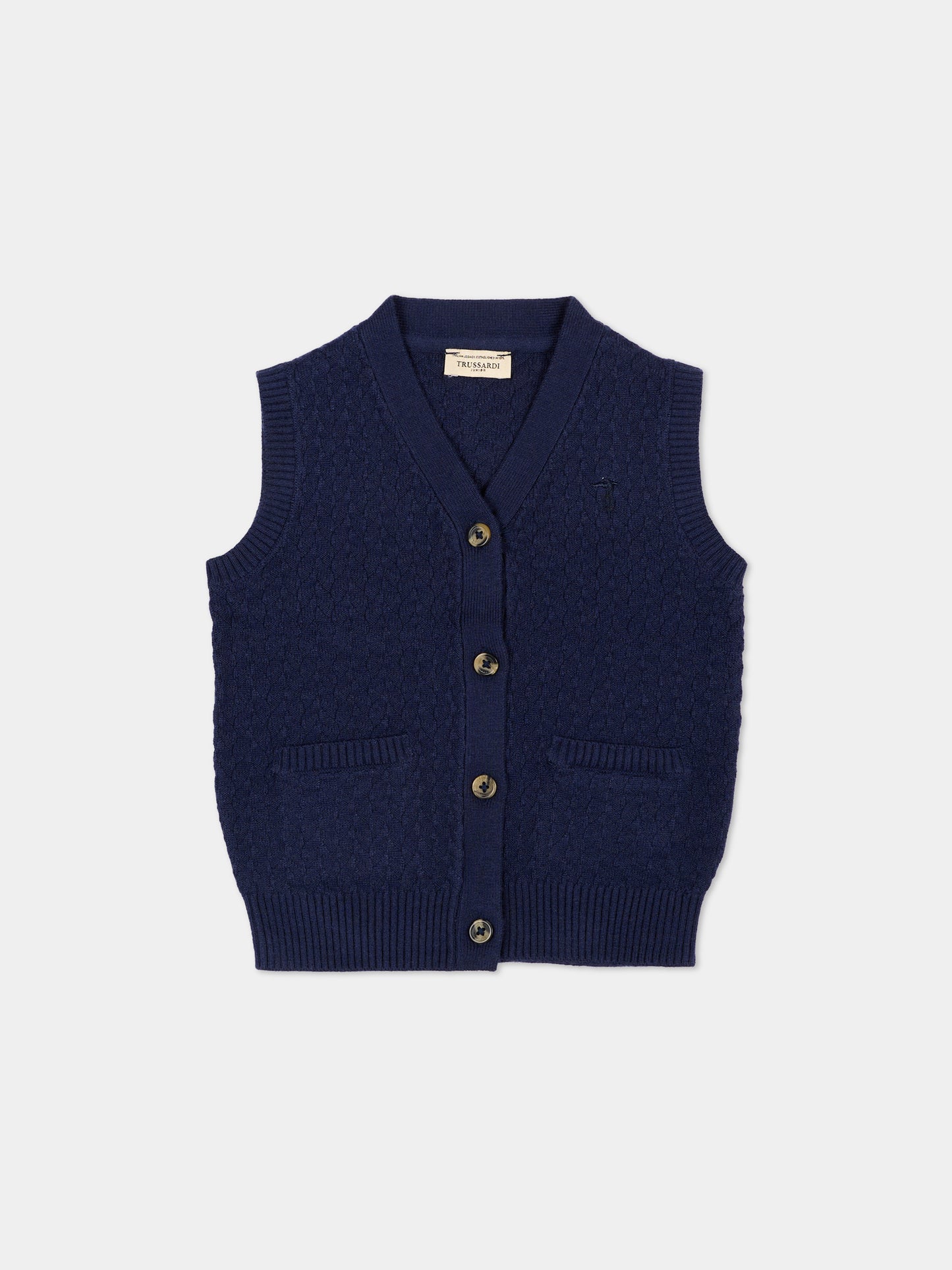 Gilet blu per neonato con logo,Trussardi Junior,TIA26013GL BLUE_NAVAL BLUE NAVAL