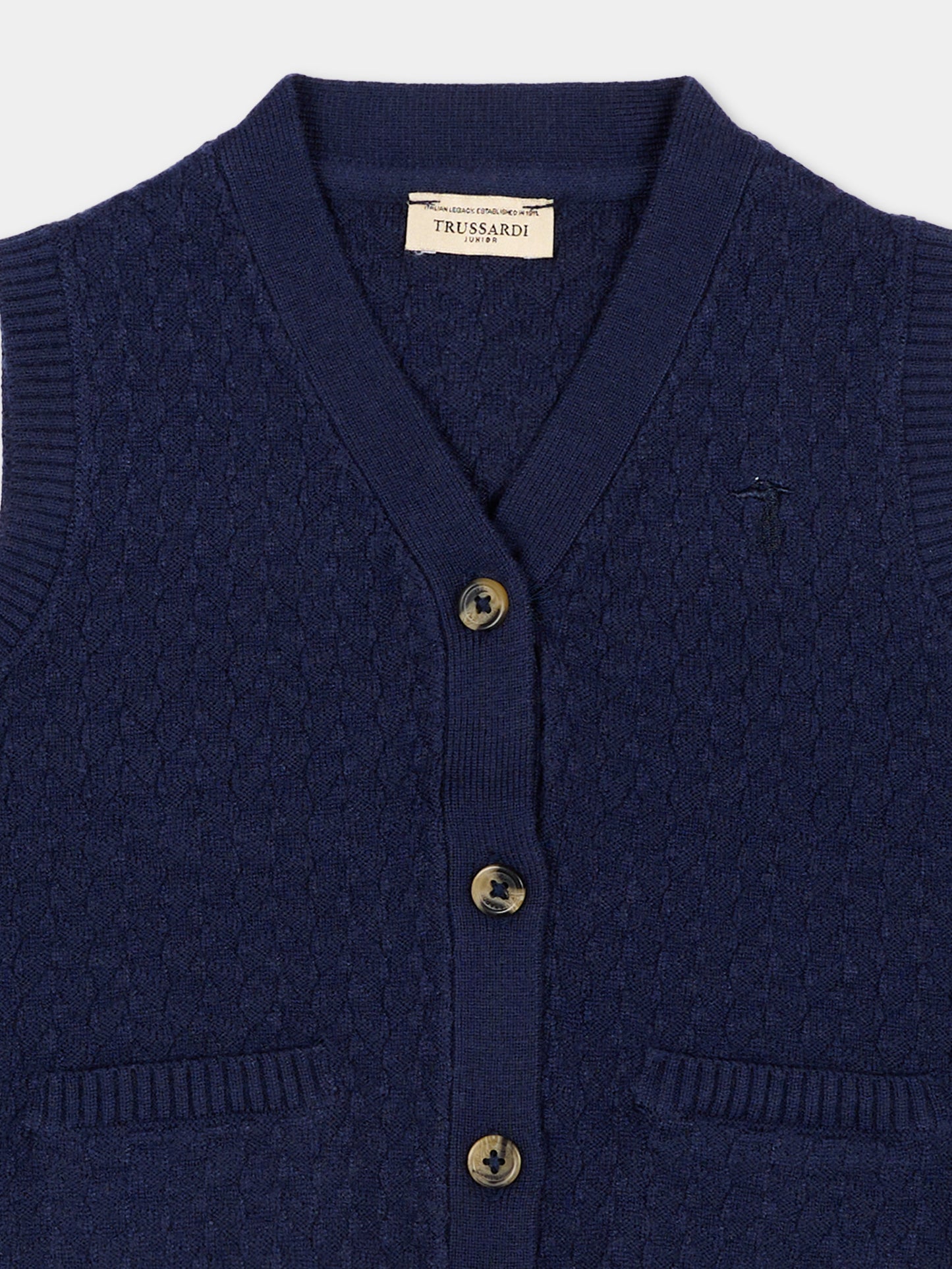 Gilet blu per neonato con logo,Trussardi Junior,TIA26013GL BLUE_NAVAL BLUE NAVAL
