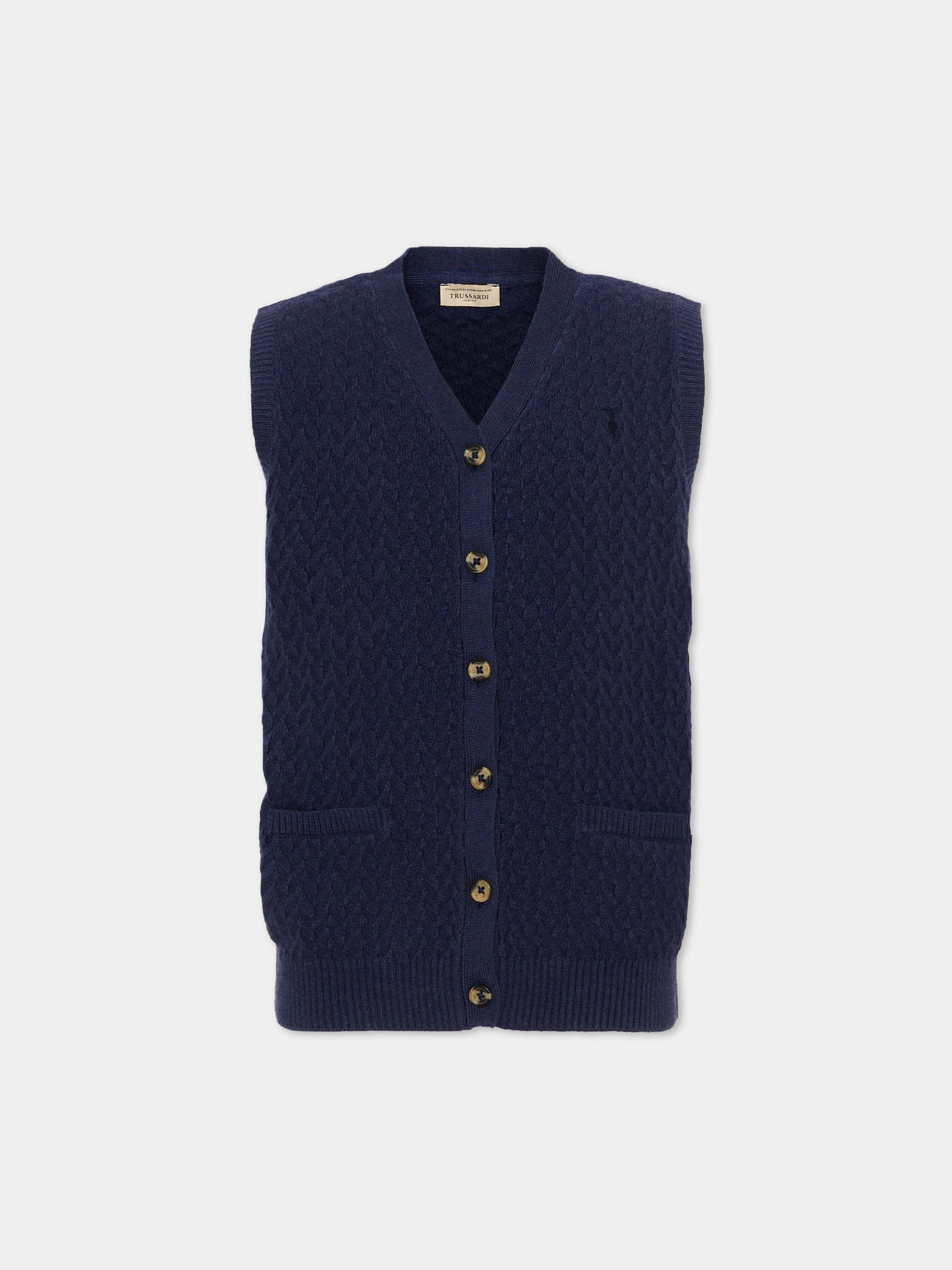 Gilet blu per bambino con logo,Trussardi Junior,TIA26013GL BLUE_NAVAL BLUE NAVAL