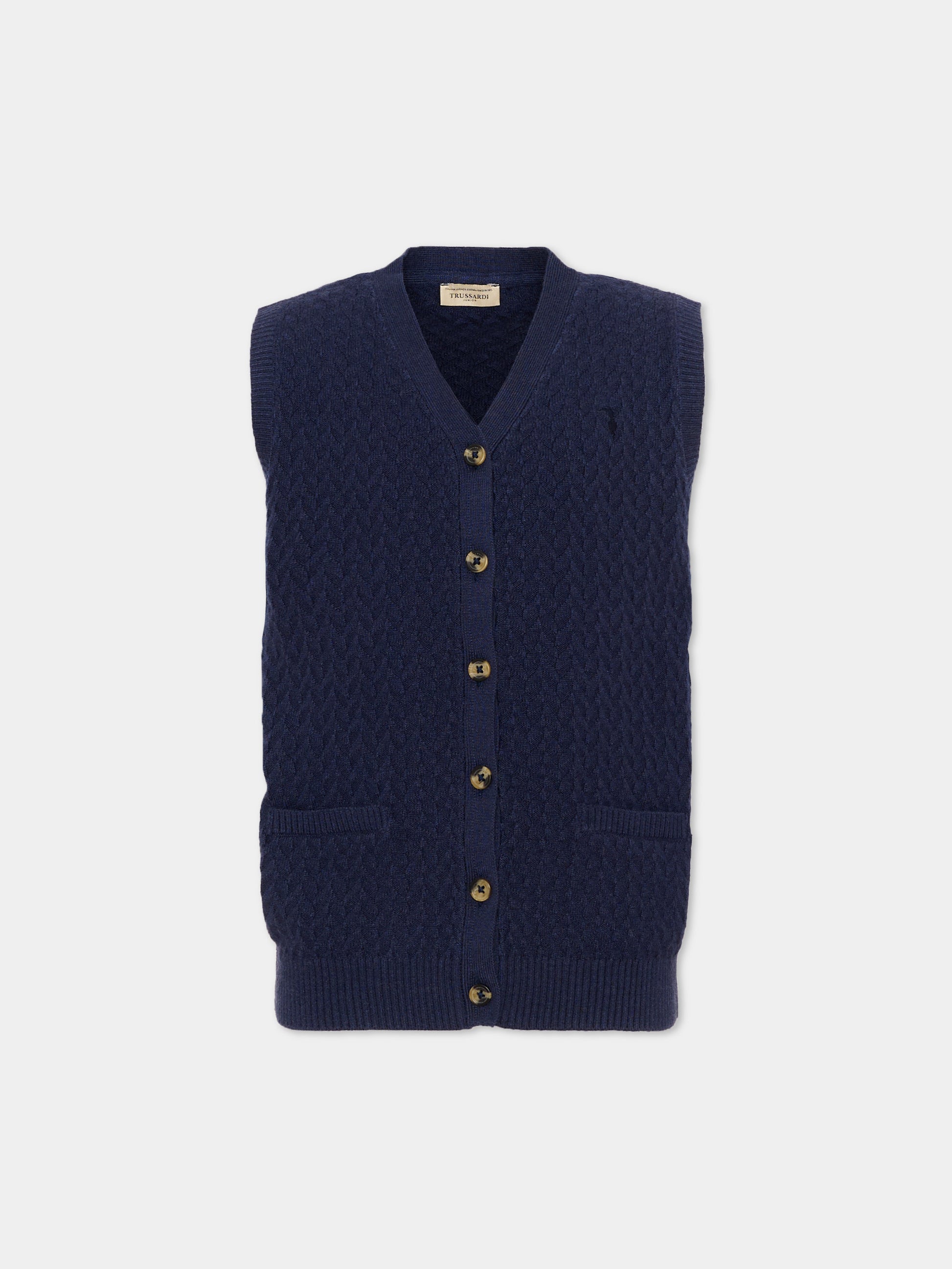 Gilet blu per bambino con logo,Trussardi Junior,TIA26013GL BLUE_NAVAL BLUE NAVAL
